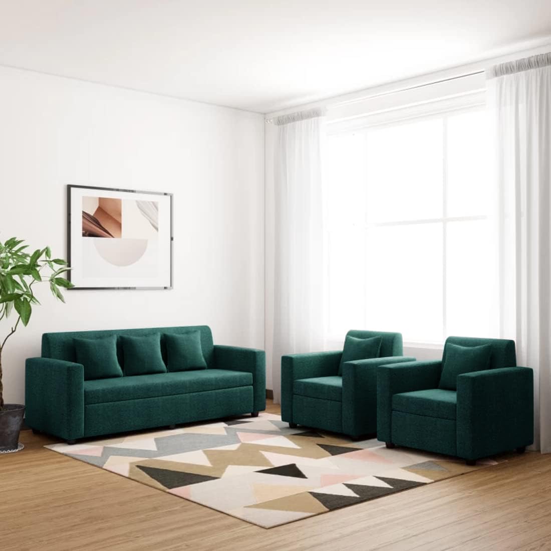 Sleepify Lexon 5 Seater 3+1+1 Fabric Sofa Set (Teal)
