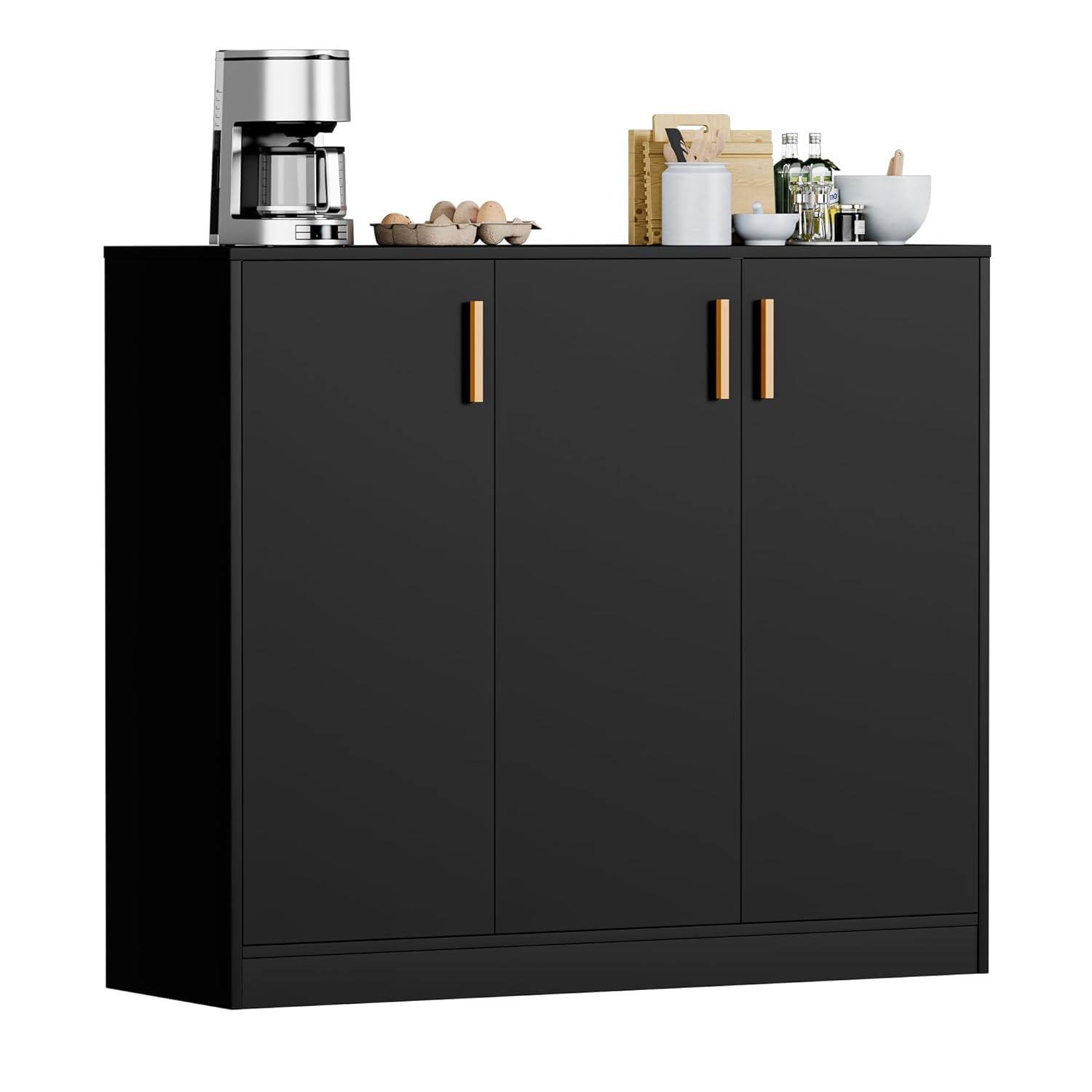 Spyder Craft Buffet Cabinet with Storage, Accent Storage Cabinet with Doors and Shelves, Sideboard Cabinet for Kitchen, Living Room, Color – Black 3-Door Storage Cabinet, Size,1 Year Warranty Covered