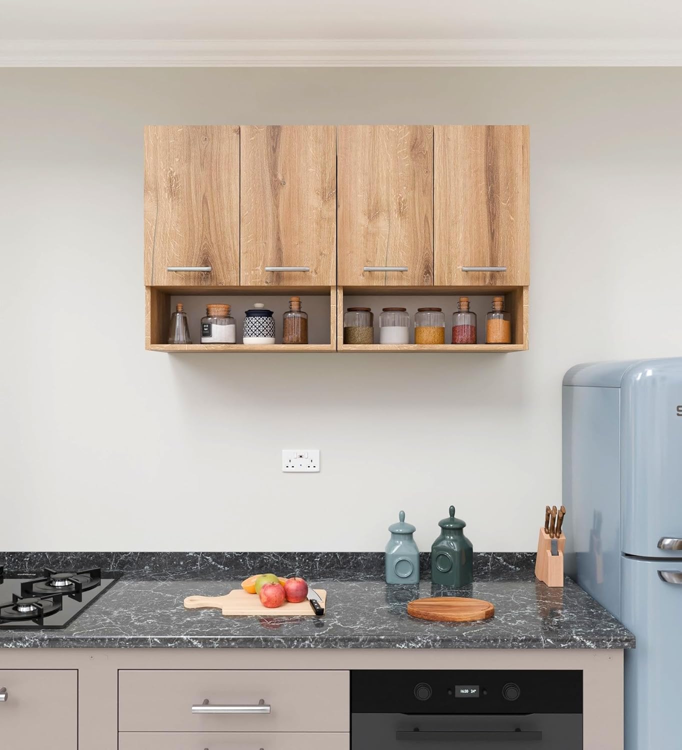 Spyder Home Decore Craft Matte Finish Ea117 Wall Mounted Kitchen Cabinet Multipurpose Cabinet for Kitchen, Living Room & Bedroom Color: Oak || Assembly-DIY (Do-It-Yourself)