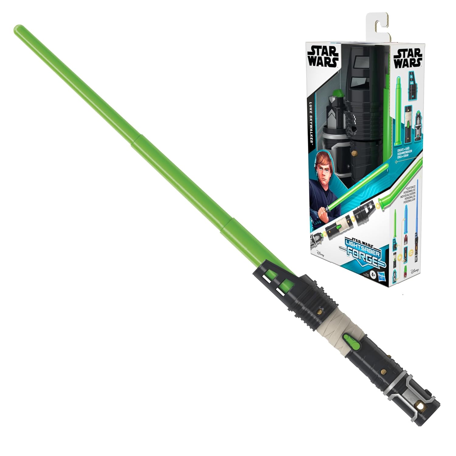 Star Wars Hasbro Lightsaber Forge Luke Skywalker Extendable Green Lightsaber, Customizable Roleplay Toy for Kids Ages 4 and Up, Multicolor, F7419