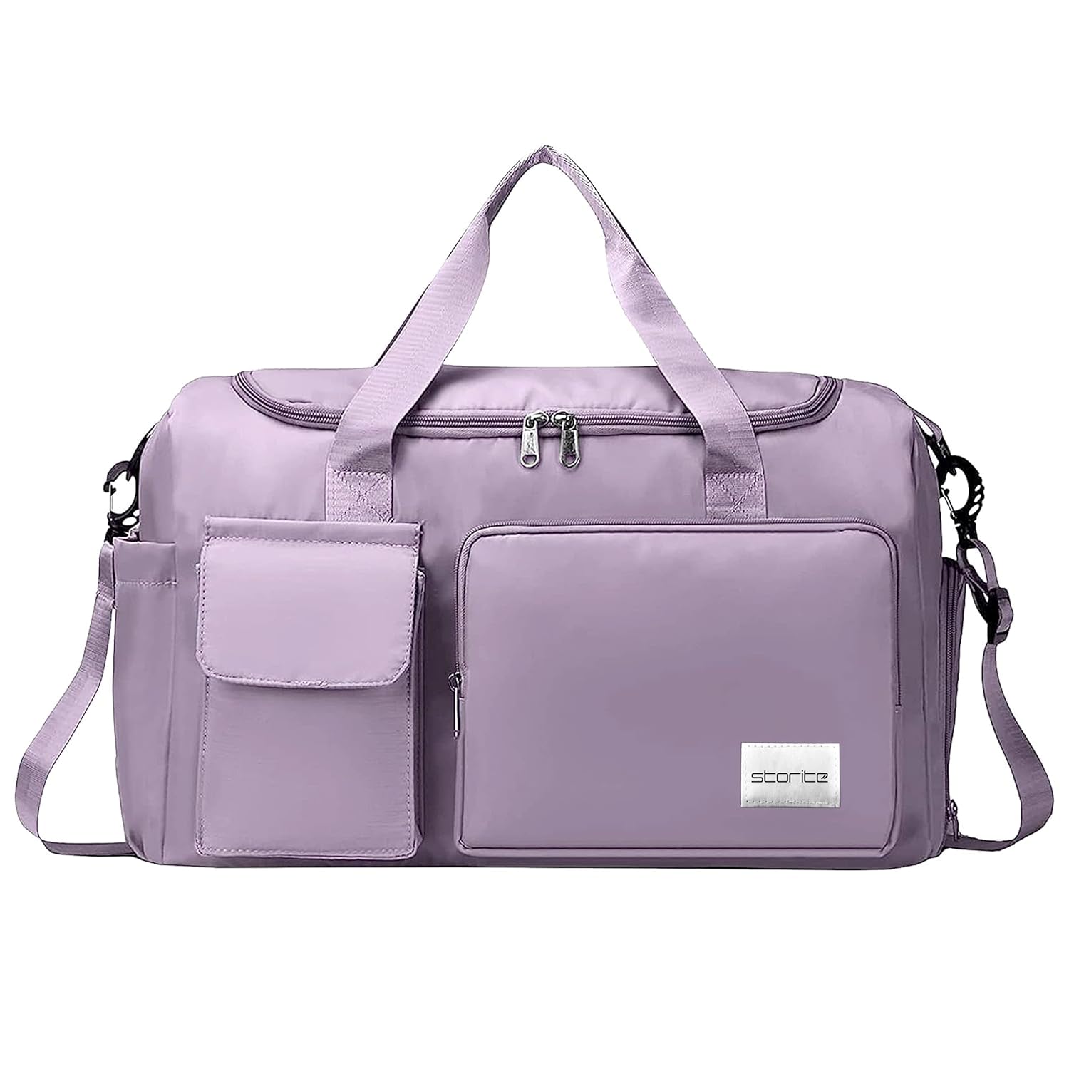 Storite Nylon 44 cms Imported Travel Duffle Bag Sports Gym Shoulder Bag for Women with Wet Pocket & Shoe Compartment Weekender Overnight Travel Luggage Bag (Purple, 44 x 18 x 29 cm)