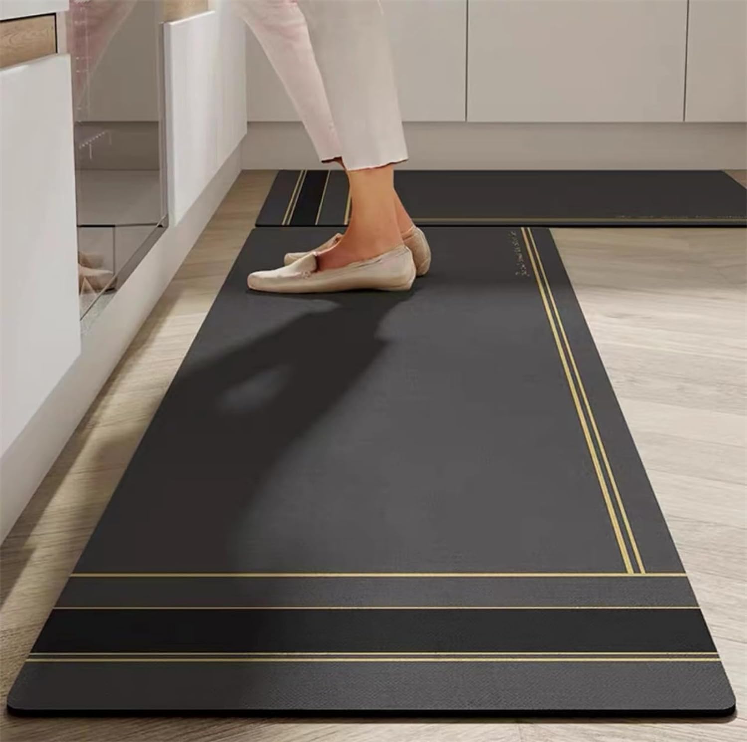 TEKCOOL Anti Fatigue Kitchen Rug Sets 2 Piece Non Slip Kitchen Mats for Floor Cushioned Kitchen Rugs & Mats Waterproof Comfort Standing Mat Runner for Kitchen,Home Office,Sink,Laundry(Line MAT) Rubber