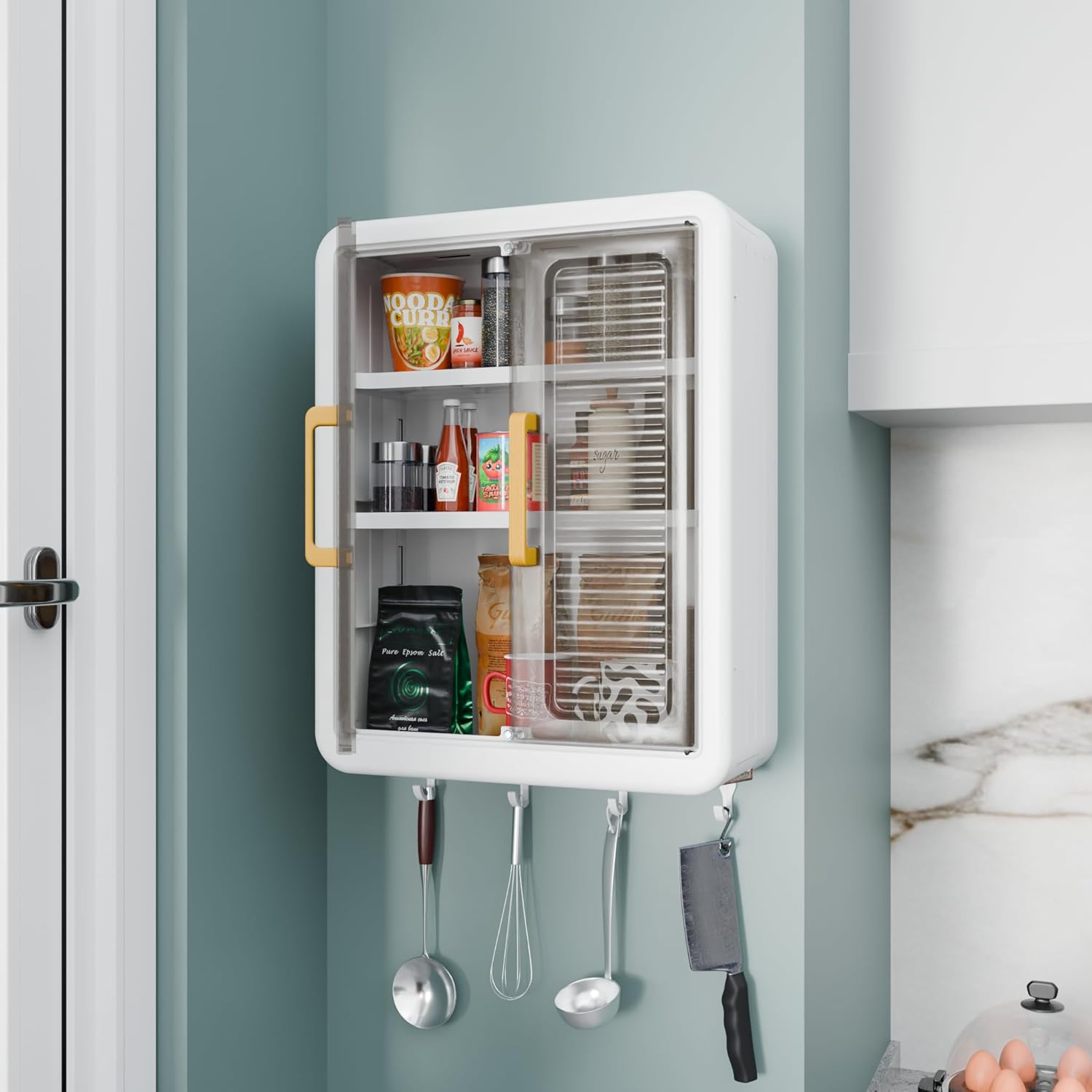 TEX-RO Wall Mounted Storage Cabinet for Kitchen & Bathroom/Multipurpose Kitchen Cabinets Storage Racks/Space Saving Storage Cabinet/Cabinet Organizer(White, Plastic)