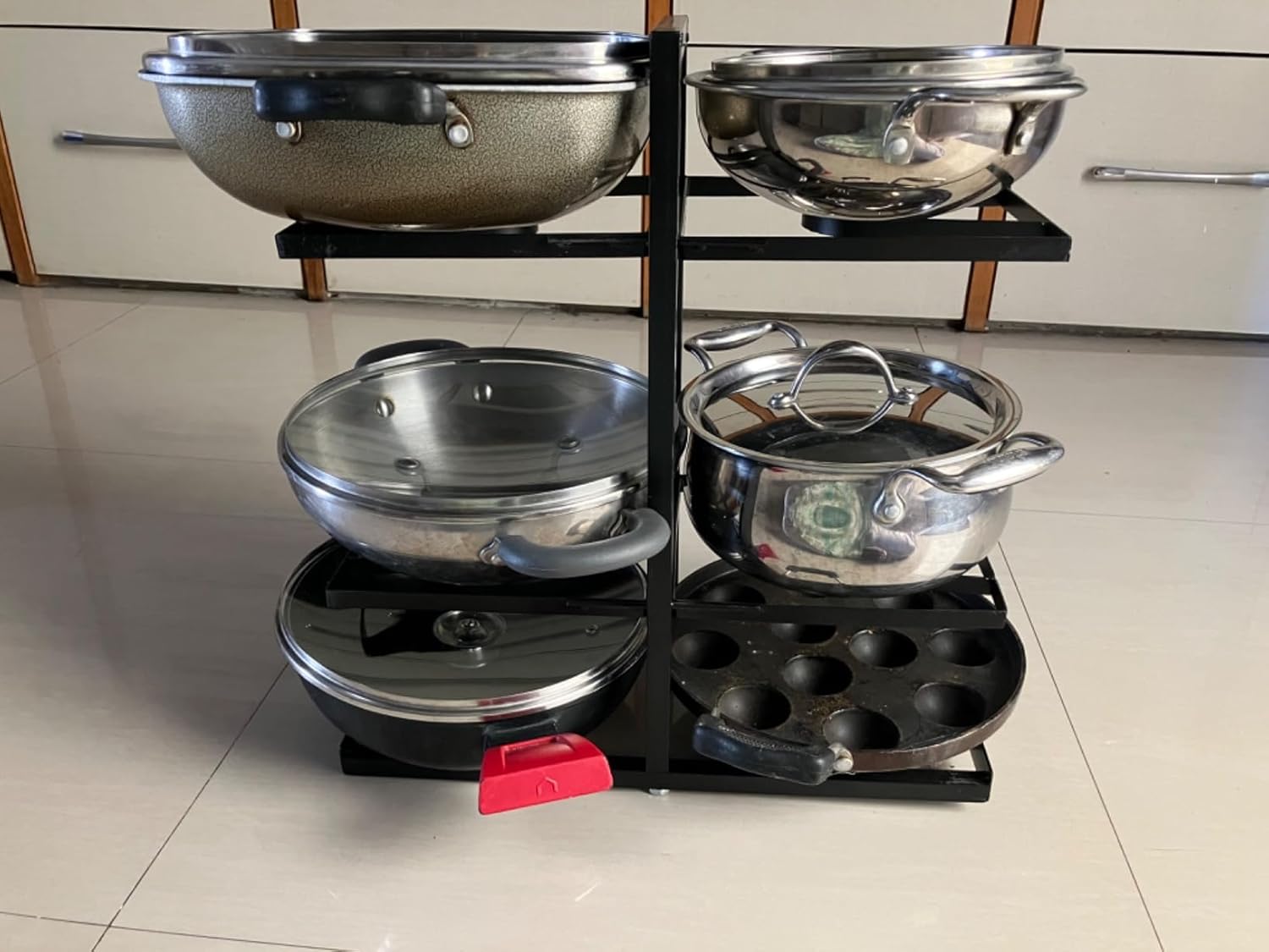Tisany Metal 7 Tier Heavy Duty Adjustable Shelf Pot and Pan Organizer – Under Sink Storage for Kitchen Cabinets, Cookware and Lid Holder