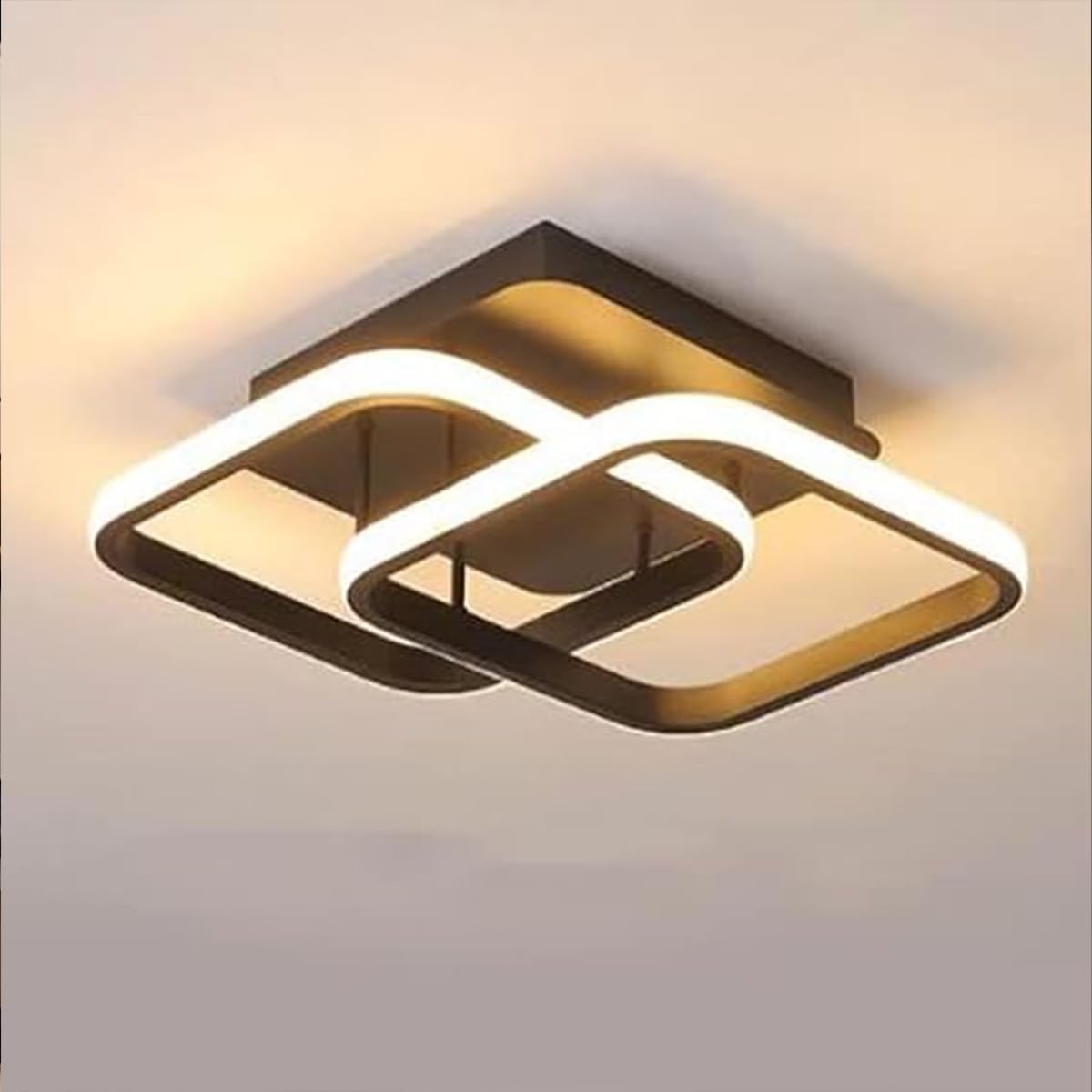 WHITERAY Stylish Plastic LED Ceiling Lamp Dual Ring Sqaure Contemporary Design, Surface Mount 3 Step Color Changing Perfect for Living Room, Dining Area, Bedroom and Home Decoration