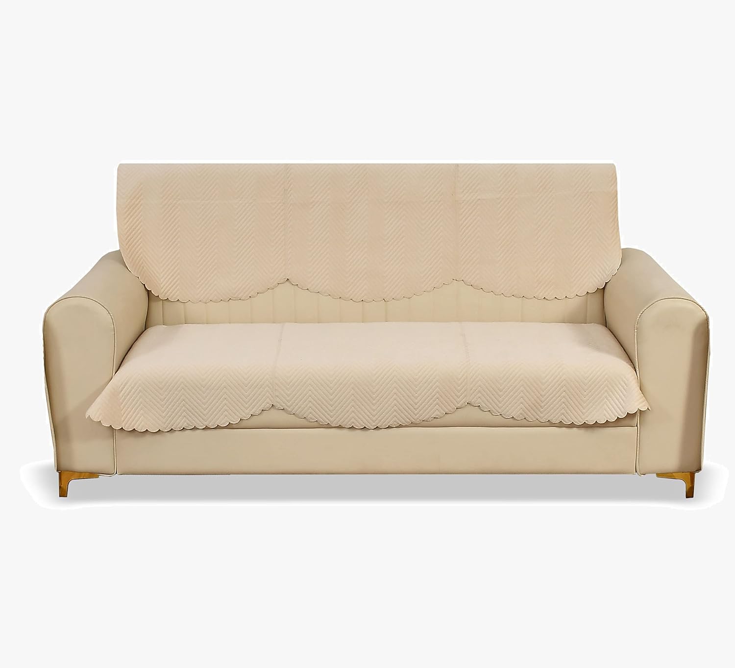 Yellow Weaves 3 Seater Quilted Sofa Cover and Chair Cover, Seat & Back Cover, Color – Beige, Velvet