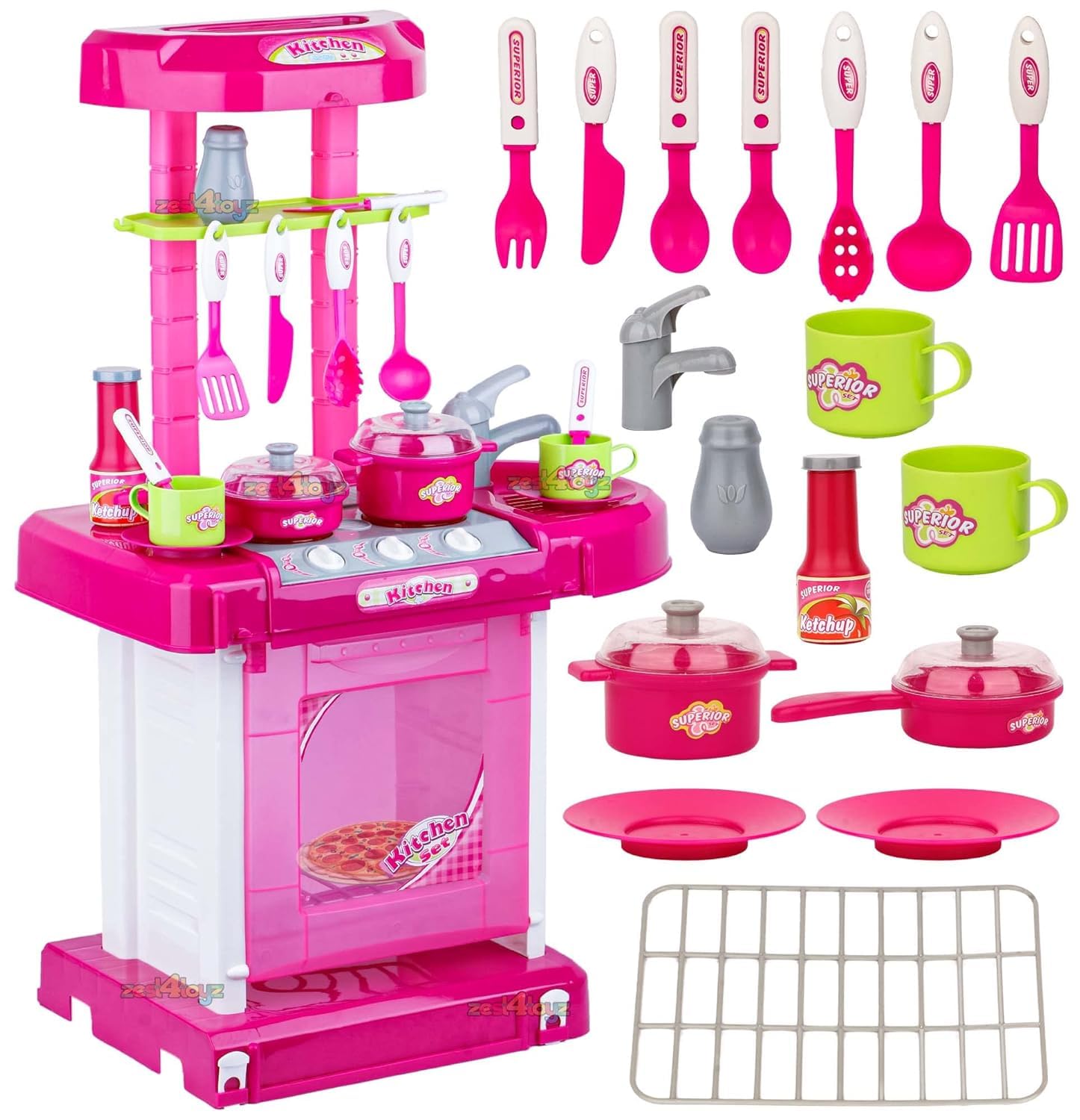 Zest 4 Toyz Kitchen Set for Kids Girls Big Cooking Set Light and Sound Pretend Play Toy Battery operated with Accessories – Pink