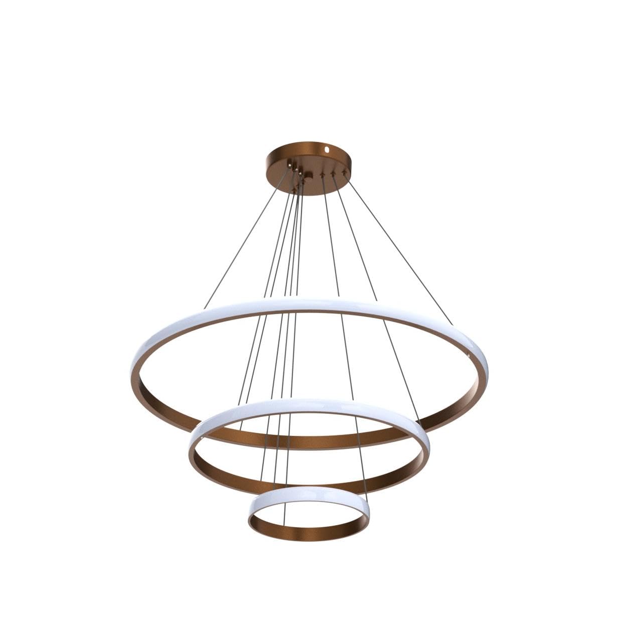 blissbells Modern Double 3 Ring LED Chandelier Lamp (Warm White, Gold) Without Remote