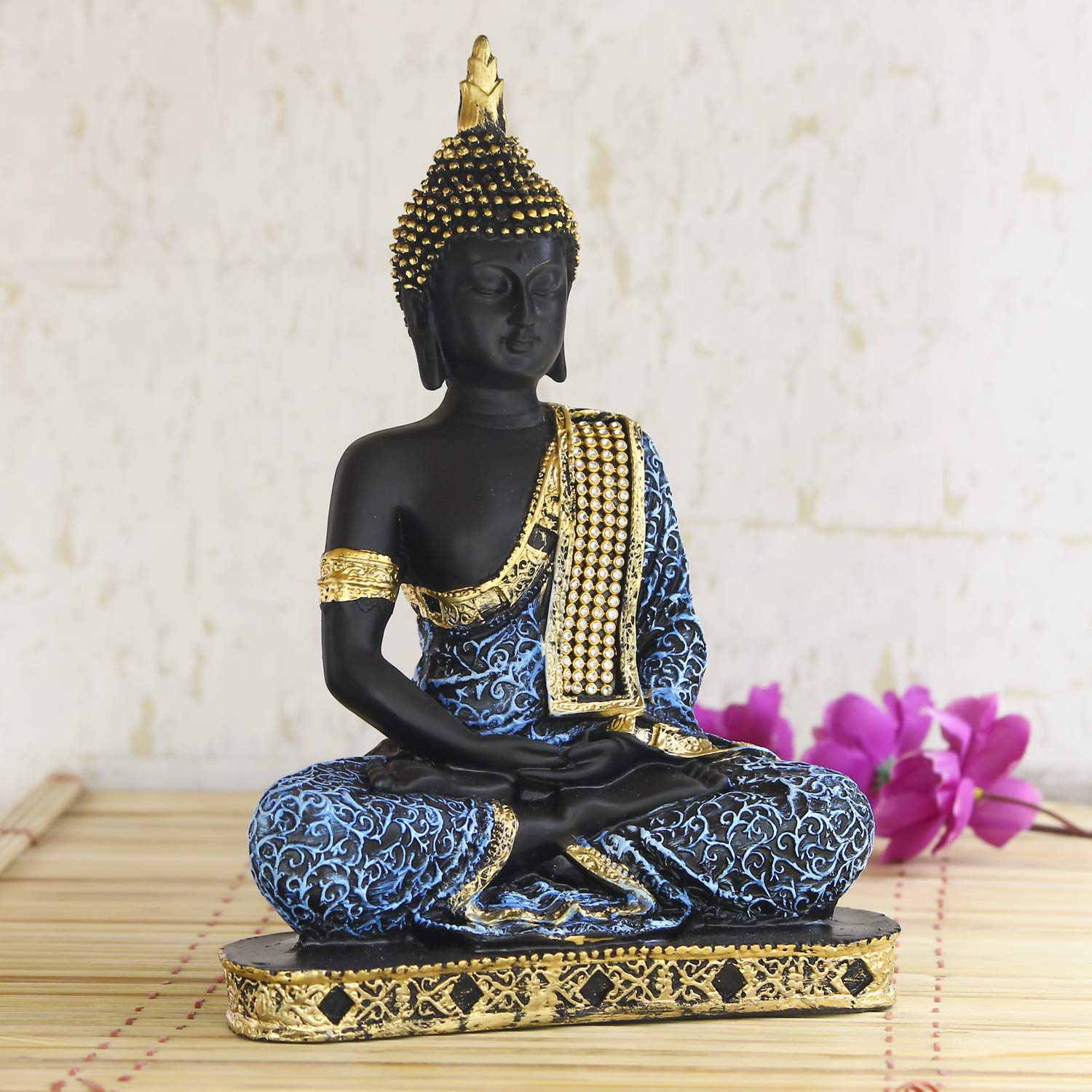 eCraftIndia Buddha Showpiece (18.5 cm x 13 cm x 24 cm, Blue) – Polyresin