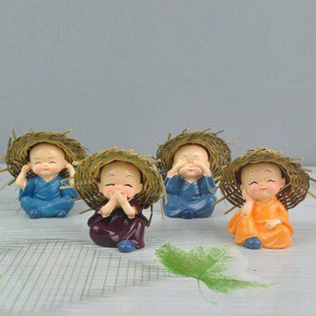 eCraftIndia Set of 4 Resin Buddha Monk Statue with Hat| Think No Evil Speak No Evil Hear No Evil See No Evil| Buddha Statues for Home Decor Living Room Office Car Dashboard Showpiece Gift for Birthday