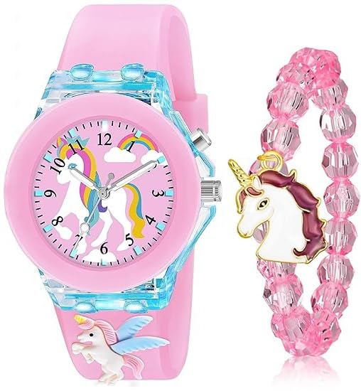 3 Pieces Kids Unicorn Watch Rabbit Watch Unicorn Bracelet Waterproof Toddler Analog Watch Light Watch Unicorn Christmas Valentine Day Gift for 3-10 Year Girls