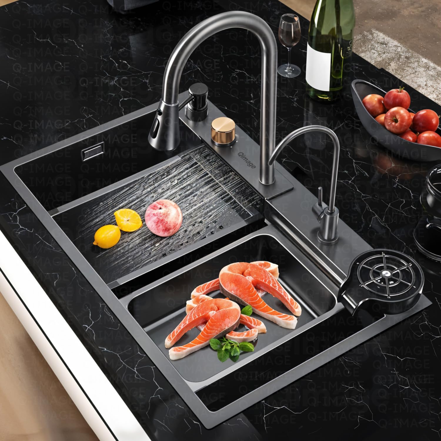 304 Grade 30” X 18” X 9” Kitchen Sink Anti Scratch Design With Integrated Waterfall And Pull-down Faucet Set Stainless Steel All In One Sink For Kitchen Nano Coated Sink For Kitchen