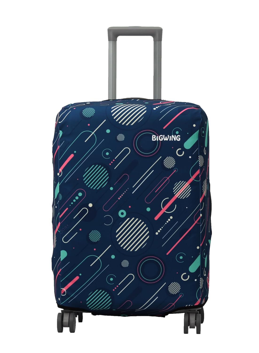 BIGWING Protective Cover in Polyester Fabric with Geometric Print for | 28′ Inch 75 cm Large Size | Hard Luggage Trolley Bag Cover (Fits Only On Fiber – Plastic Trolley Bag) Navy Blue