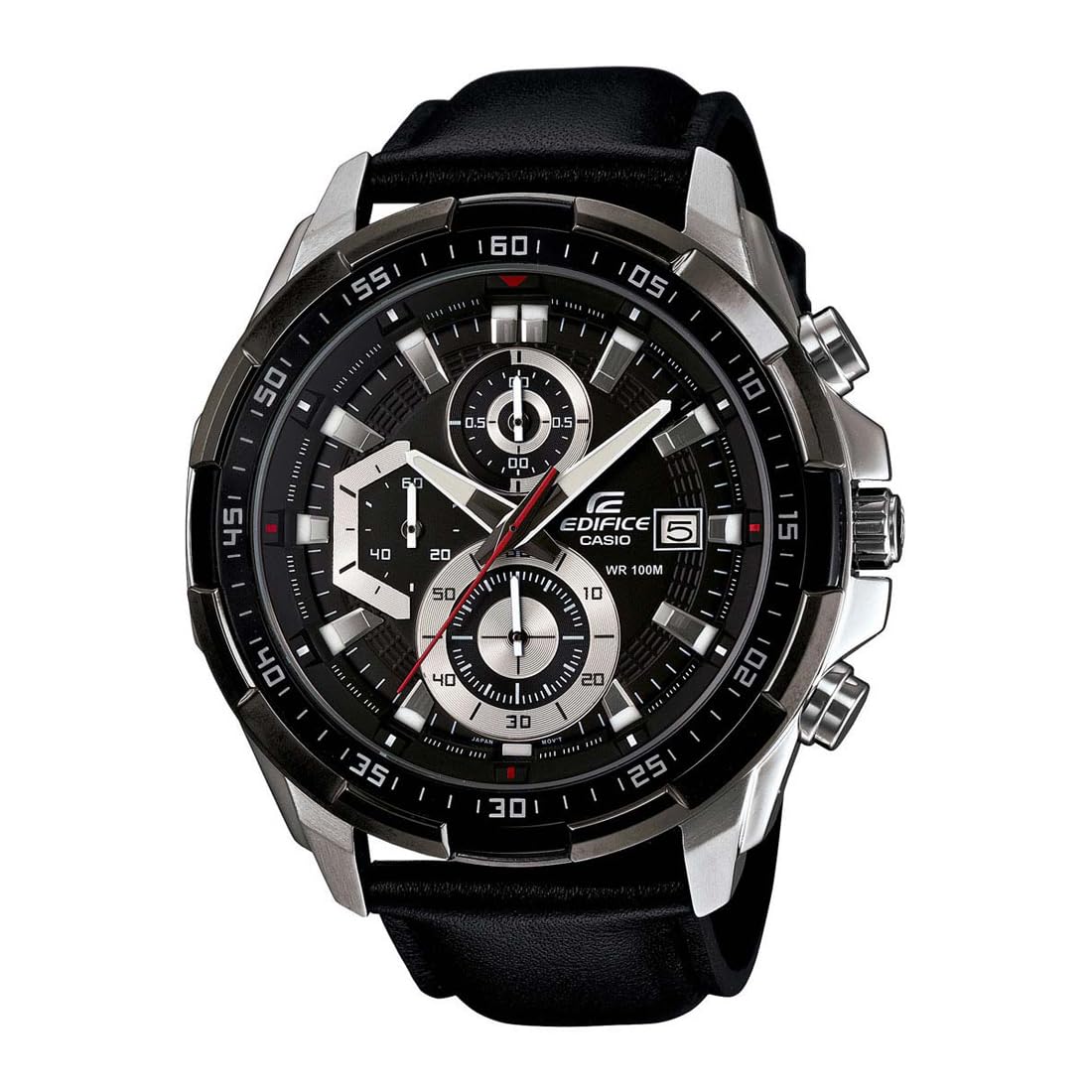 Casio Edifice EFR-539L-1AVUDF Black Analog Dial Black Leather Band Men’s Watch Chronograph 100M Water Resistant EX193