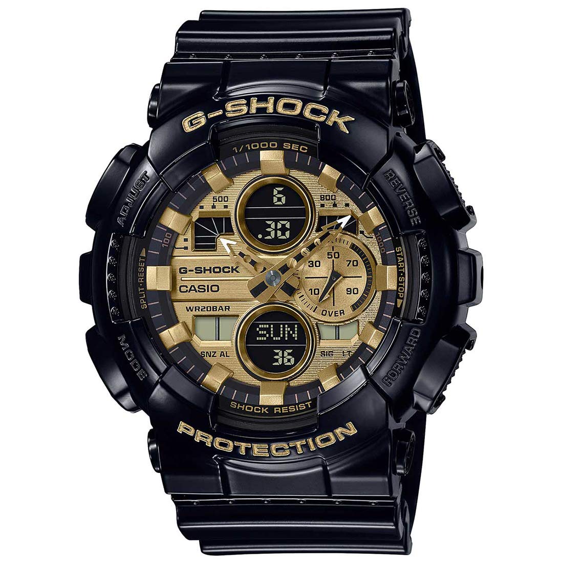 Casio G-Shock GA-140GB-1A1DR Black & Gold Analog-Digital Dial Black Resin Strap Men’s Watch Shock and 200M Water Resistant G1021