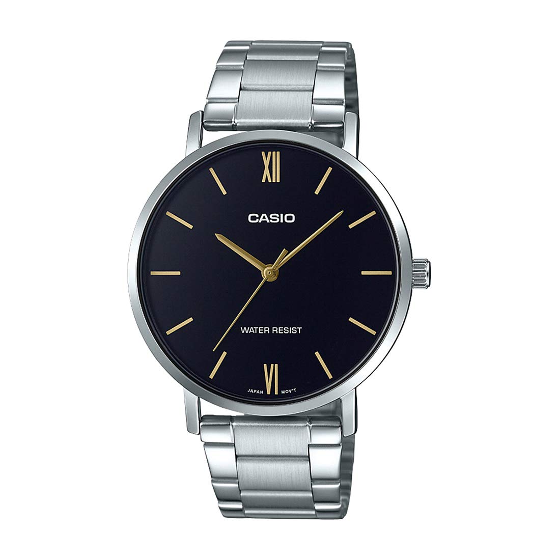 Casio MTP-VT01D-1B Men’s Stainless Steel Minimalistic Black Dial 3-Hand Analog Watch