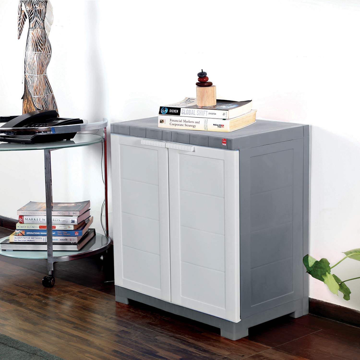 Cello Novelty Compact Multipurpose Plastic Cupboard with Lock, White & Grey | 6-Shelf Modular Cupboard | Space-Saving Wardrobe For Living Room & Bedroom | 3 Years Warranty on Manufacturing defects