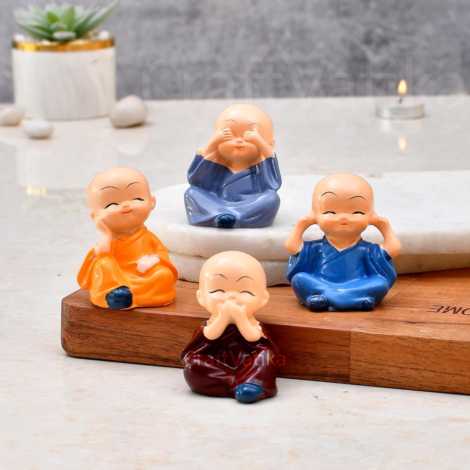 Collectible India Buddha Monk Set Statue Home decor Items Figurines Showpiece – Cute Mini Buddha Statue for Car Dashboard Table Top Diwali Home Decoration Gift Items (Type 1 Monk)