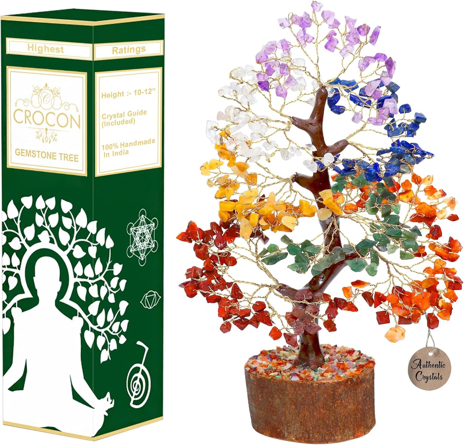 Crocon Seven Chakra Tree of Life for Positive Energy – Feng Shui Decor, Fake Bonsai, Crystals and Healing Stones, Money Tree, Room Decor 7 Chakra, Stone, Healing Crystals, Spiritual Gifts