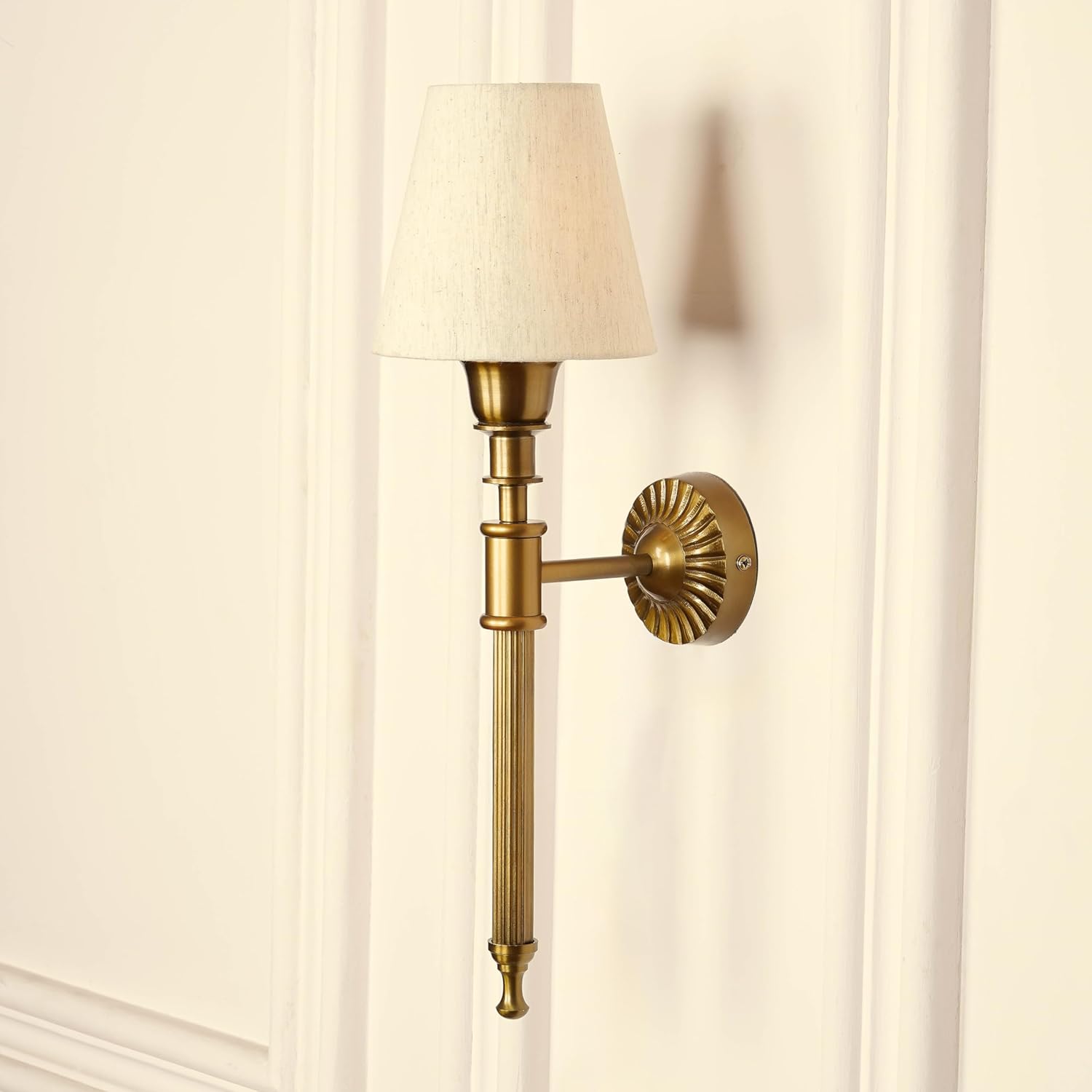 Divine Trends Antique Brass Finish Corrugated Wall Lamp with Off White Shade for Living Room, Bedroom, Home Decoration Wall Light Pack of 1