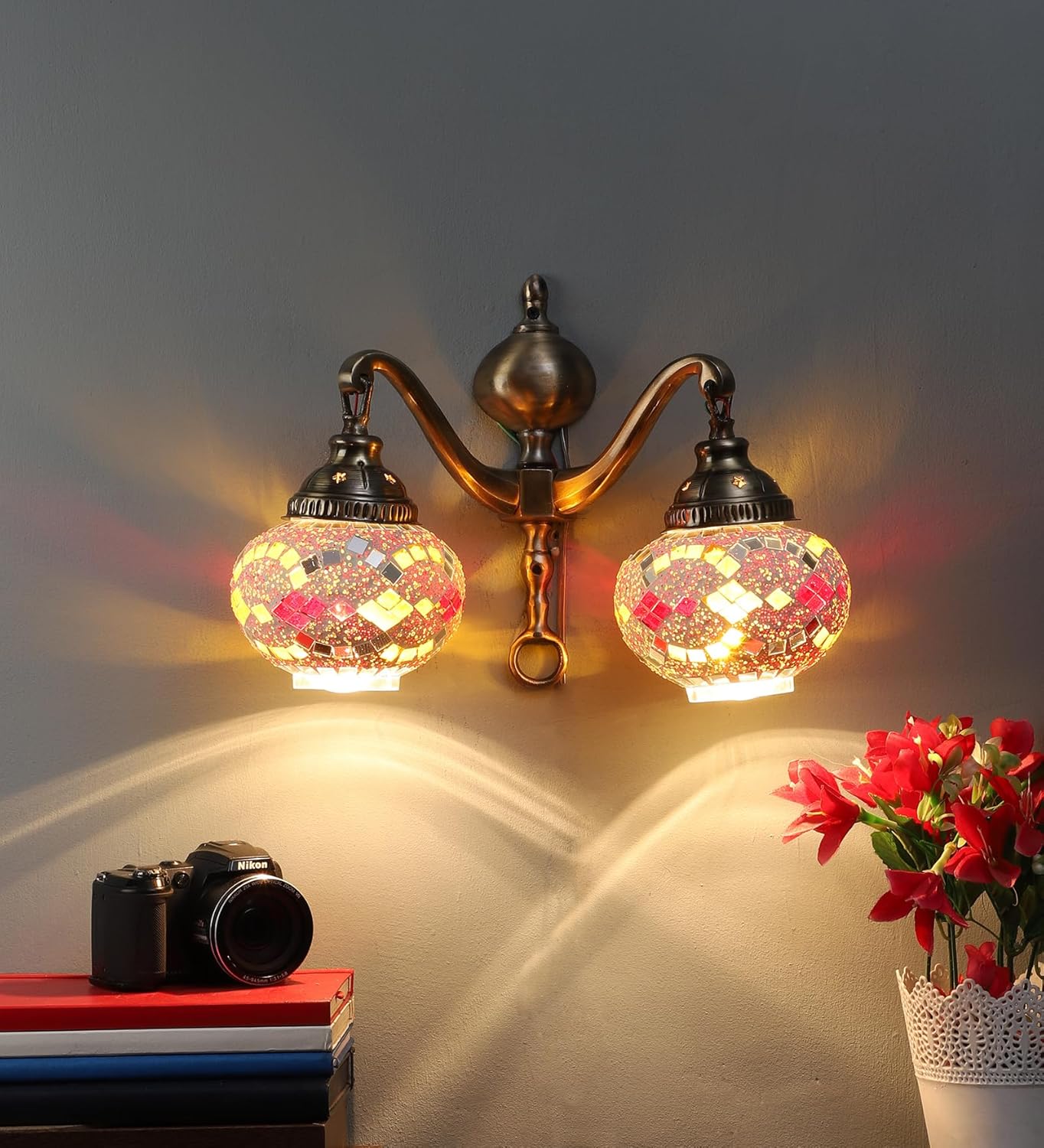 ELIANTE Double Metal Wall Light Antique Brass Portuguese Style Wall Light Sconce Antique Bronze Golden Wall Lamp – Without Bulb(AC) | by Jainsons Lights