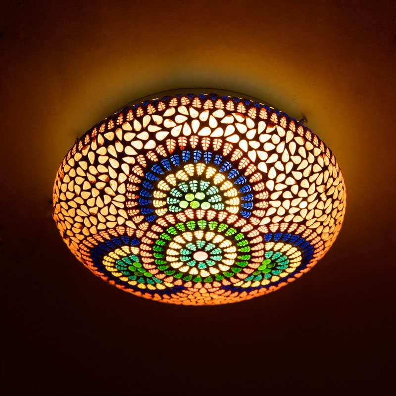 Earthenmetal Handcrafted Mosaic Multicoloured Flower Design Glass Ceiling Light
