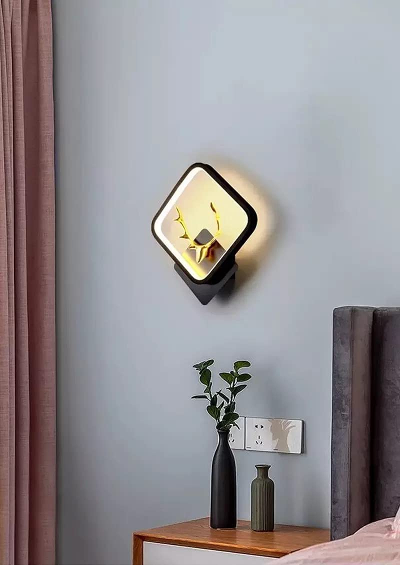 Errol Deer wall lights, stylish wall lamp | fancy lights for wall, bedroom, home decoration, Color-Warm White+Natural White+Cold White(Black(Square)-Deer Head)-Aluminium