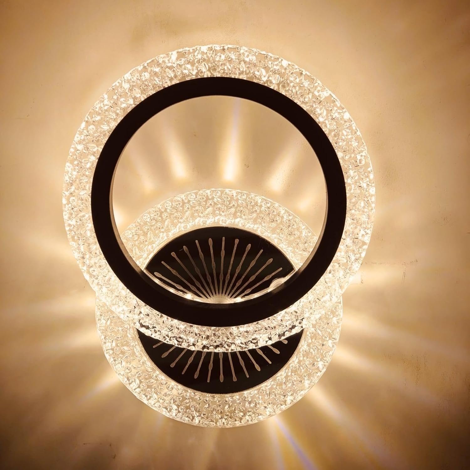 FILLISKA Luxurious Acrylic Crystal Wall Lamp with Adjustable Colour Changing Function, Elegant Finish (Black CrystalRound-701)