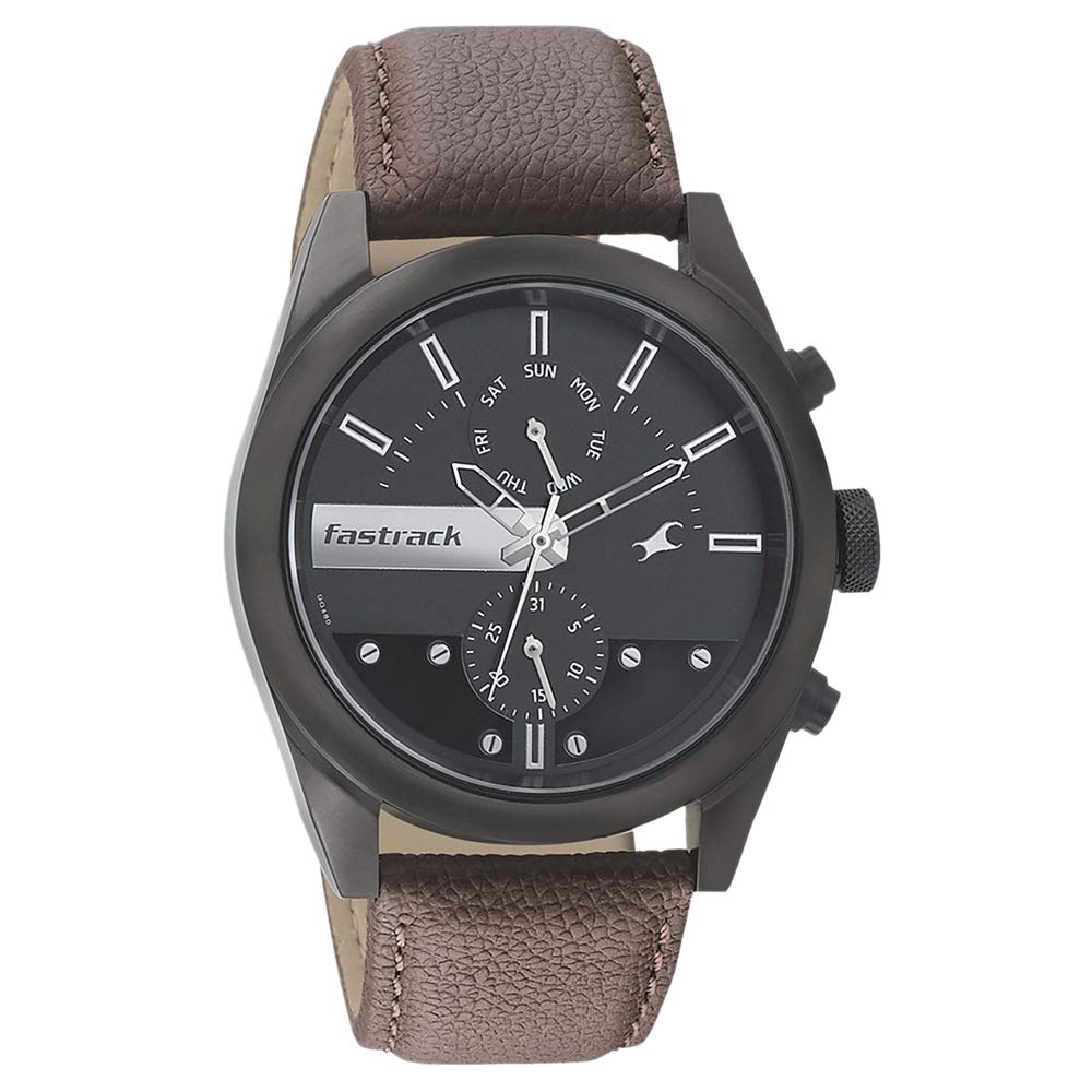 Fastrack All Nighters Quartz Multifunction Black Dial Brown Leather Strap Watch for Guys – NT3165NL01