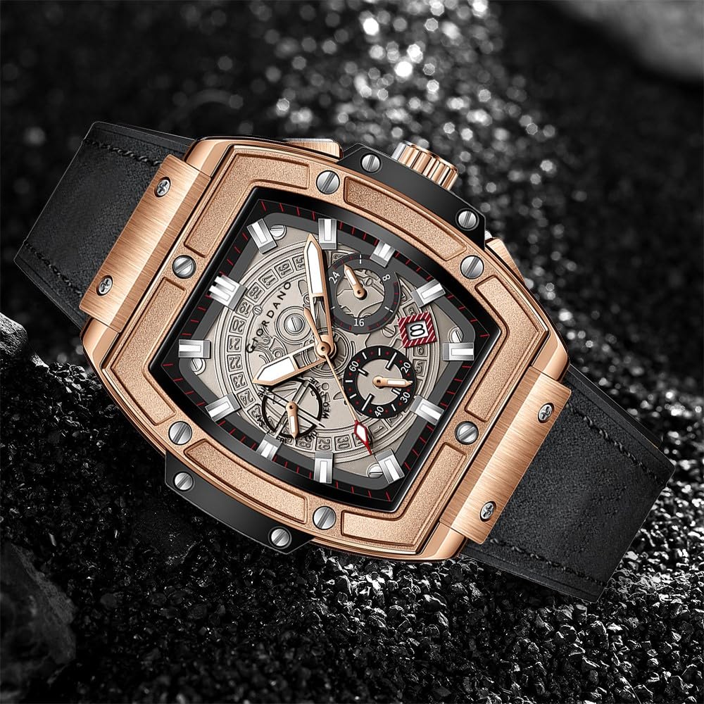 Giordano Designer Multifunction Watch for Men with Square Dial and Leather Band – Elegant Casual & Formal Style