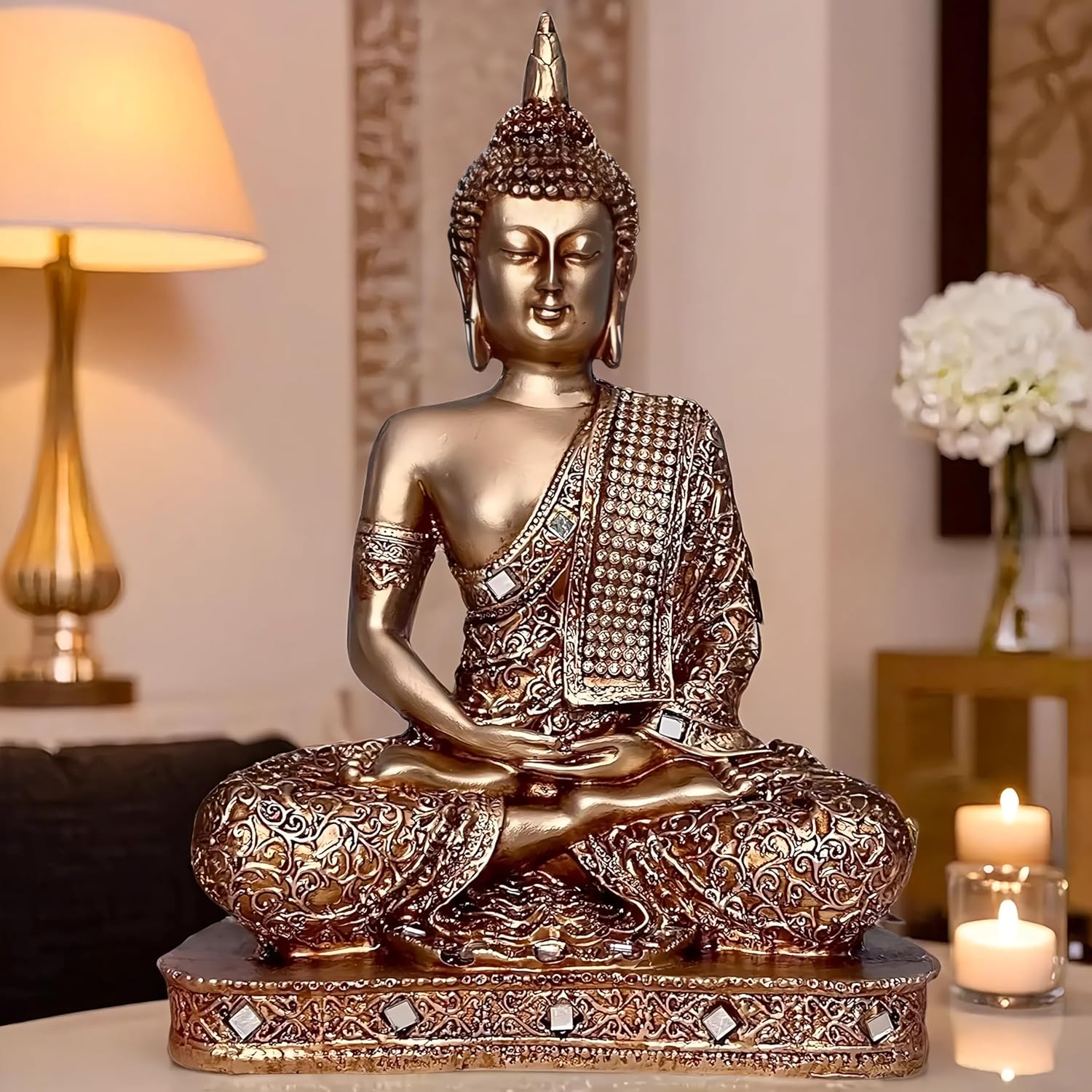 Global Grabbers New 25 Centimetre Meditating Sitting Buddha Statue showpiece Idol Home Decor Items for Living Room and Gifts (GOL2-BS2)