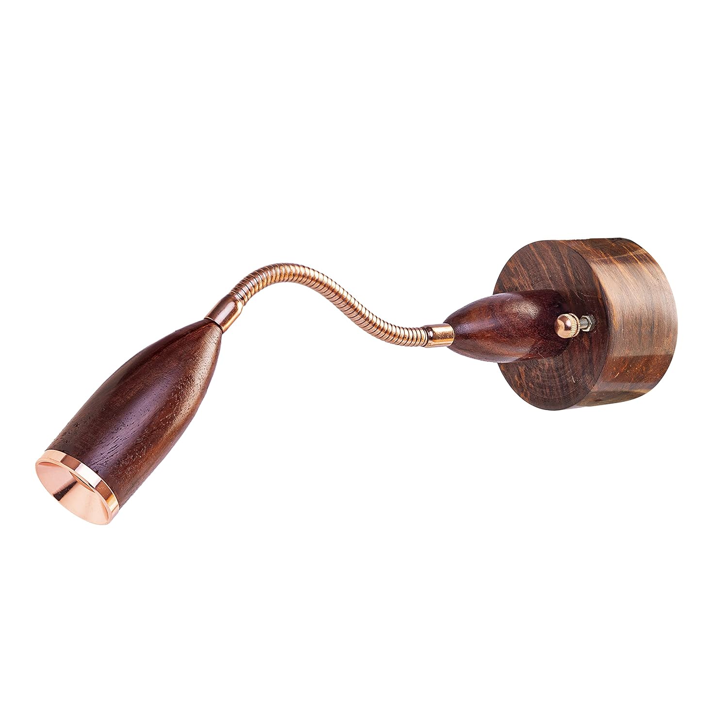 Green House 100% Handmade Sheesham Wood Spotlight Light/3W Inbuilt LED/Warm White/Rose Gold Plated Adjustable Spring and LED Housing/Brass Rivets/Home/Office Decor