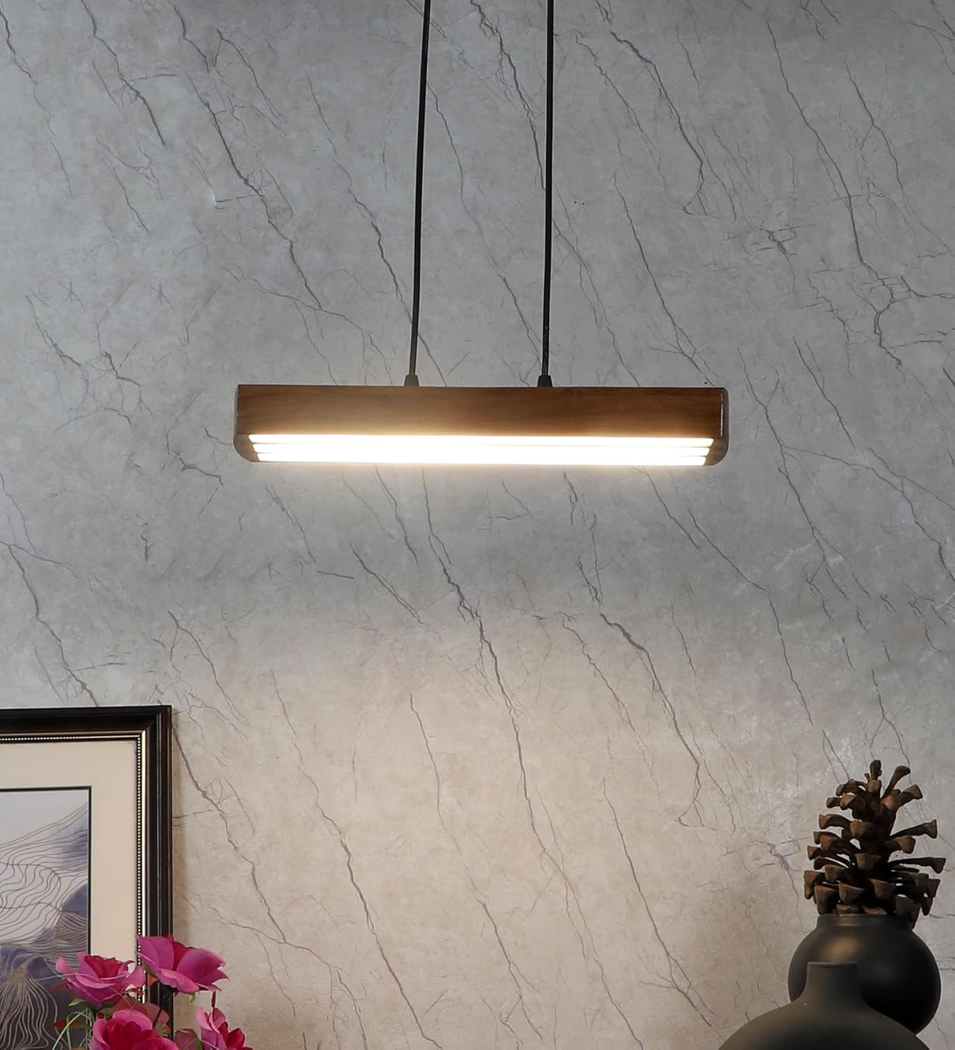 Green House Handmade Sheesham Wood Hanging Pendant Ceiling Light | 27W Warm White LED | Luxurious Home Decor | Bedroom, Living Room, Dining Room, Kitchen, Hallway