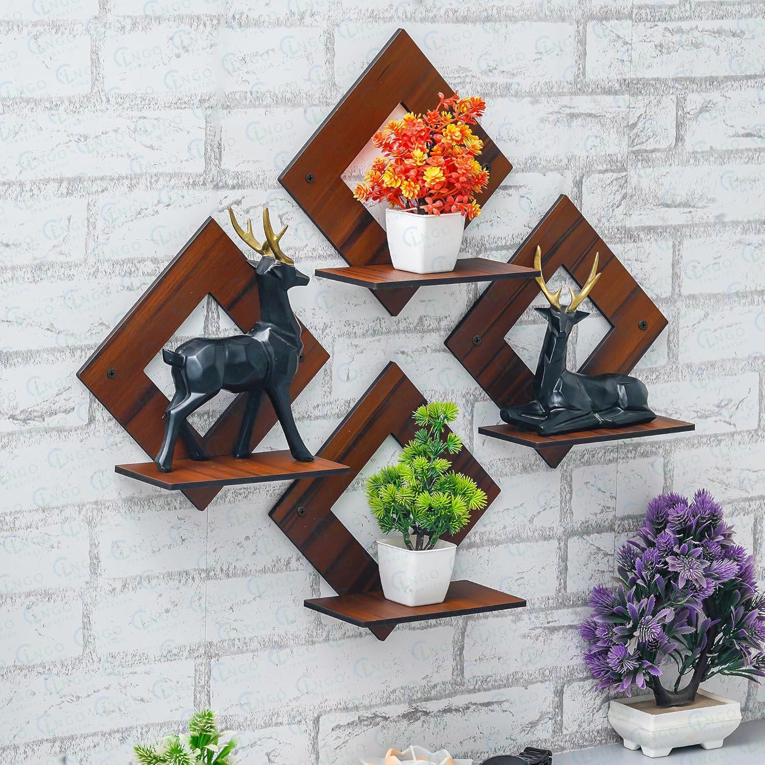 Ingo creation Wooden Wall Shelf Shelves Art Hanging Decor for Wall Diwali Decoration Items Home Decor – Floating Display Rack Shelves Artwork for Living Room Kitchen Bedroom Ideal for Gifting