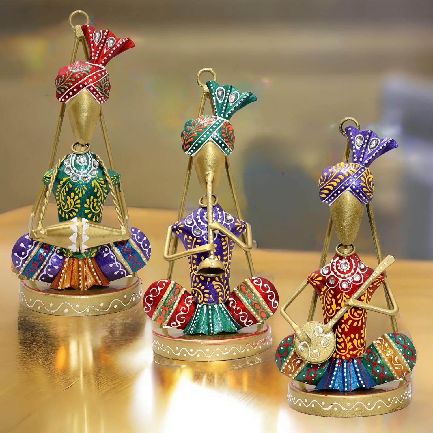 KRAFTSKALA Traditional Musicians (Set of 3) Tabletop/Wall Hanging Metal Wall Decor Statues for Living Room, Decorative Showpiece Items for Home, Festive Gifting, Housewarming Present