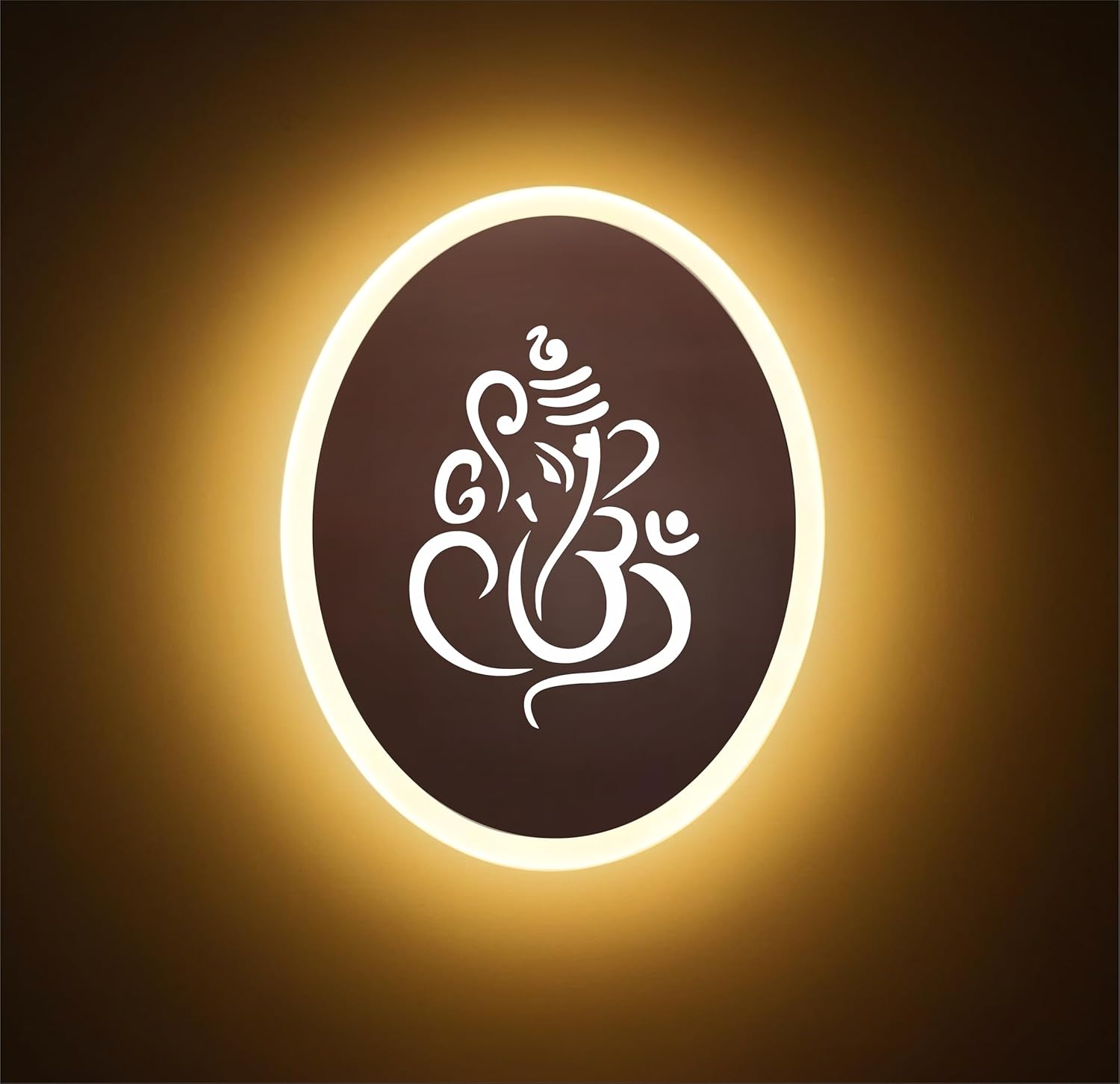 Lamp master Ganpati LED Wall Light – Rose Gold & Frosted Acrylic | 23cm | Warm White | Ideal for Temple, Living Room, Bedroom, Pooja Room, Mandir, Shops, Hotel (Oval – Ganesh – Rose Gold – P1)