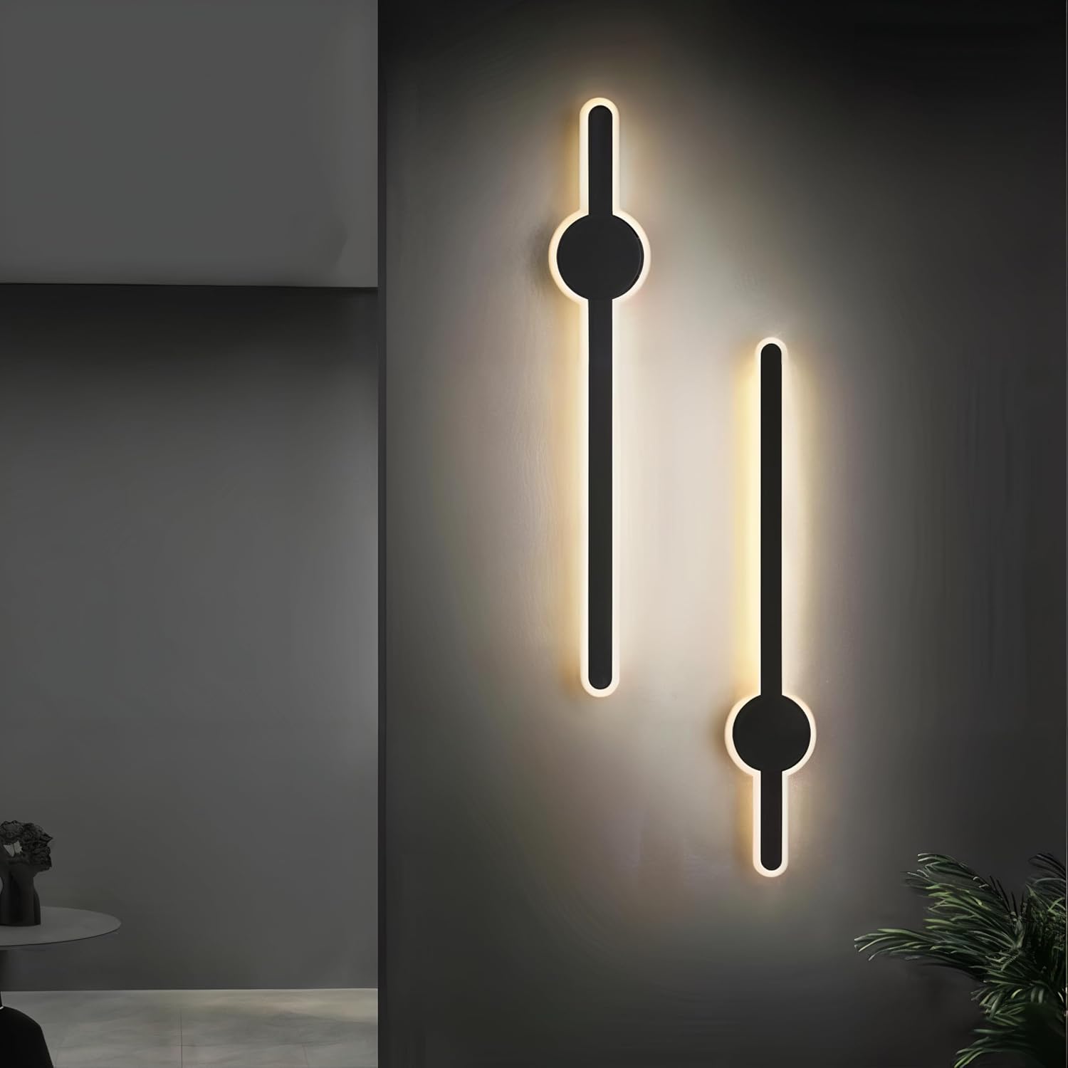 Lamper Pack of 2 LED Sword Light Behind Black Golden Luxurious Acrylic Wall Lighting | Soft & Bright LED Warm White Lighting Fixtures for Bedroom, Living, Drawing, Kids Room & Bathroom 24Watt 18 Inch