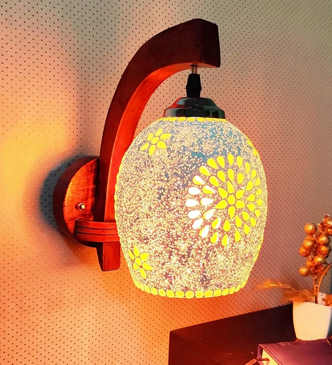 Lyse Decor Wall Hanging Light for Home Decoration, Wall Lights for Living Room Modern, Bedroom Lamp (Handcrafted Glass, Multi-Color, 11 Inch)