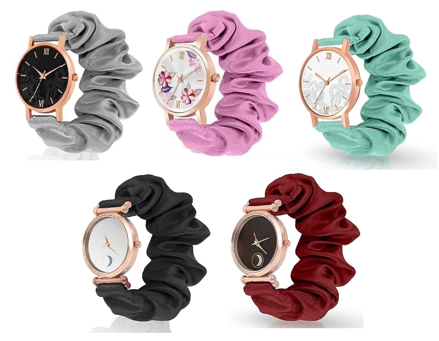 METEOROID Black Analog Dial Scrunchies Watches Strap Cloth Solid Fabric Wristband Watch Elastic Scrunchy Bands Watch for Women & Girls Multicolour