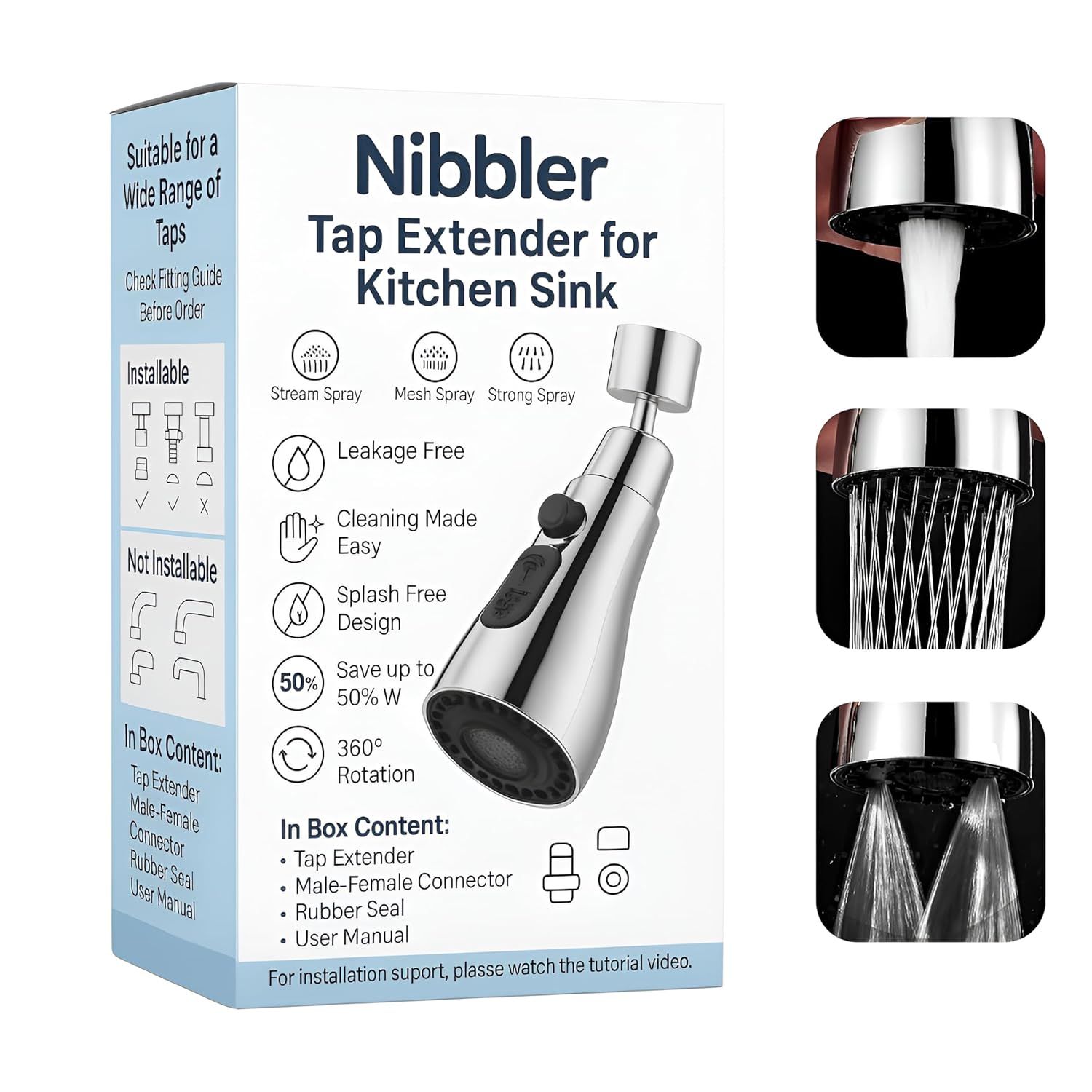 Nibbler ® Tap Extender for Kitchen Sink, Flexible Faucet with Tap Extension for Convenient Use Upgrade Your Kitchen Sink with Flexible Tap for Easy Access (Alpha 1)