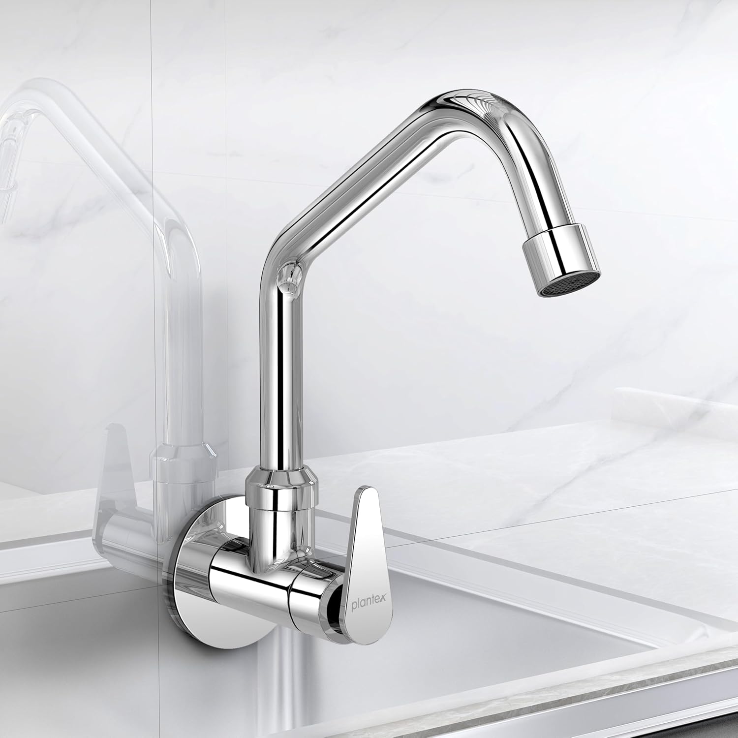 Plantex LEA-710 Pure Brass Kitchen Sink Tap with Brass Wall Flange and Teflon Tape/360° Swivel Spout Tap for Kitchen Sink -7 Year Warranty by Plantex (Mirror Chrome)
