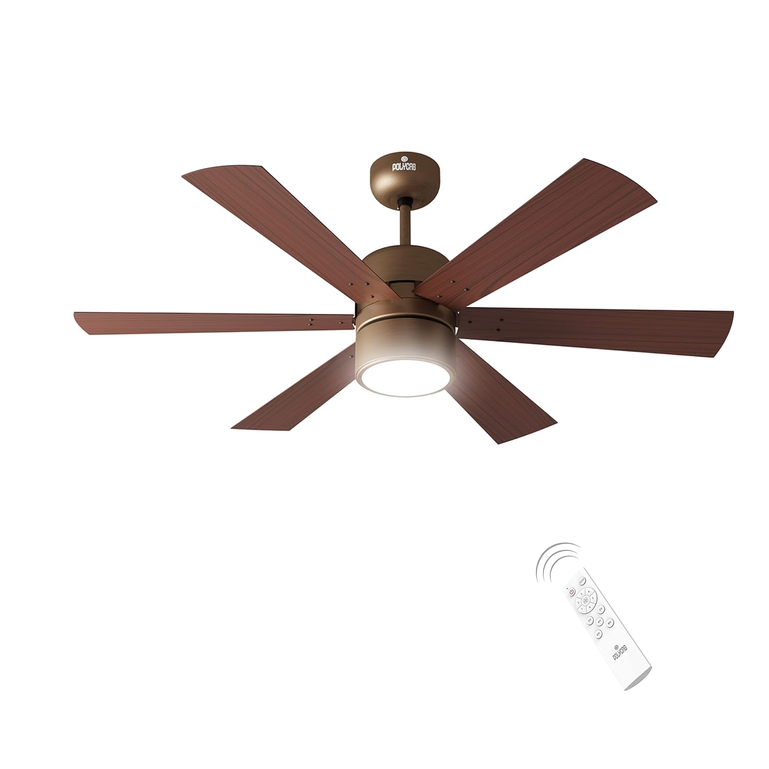 Polycab Divina 1200mm 3-Star BLDC Designer Premium Energy Saving, 6 Blades Ceiling Fan with Light & Remote Control | 6 Colour LED Underlight, 100% Copper | 2 Years Warranty【 Brown】