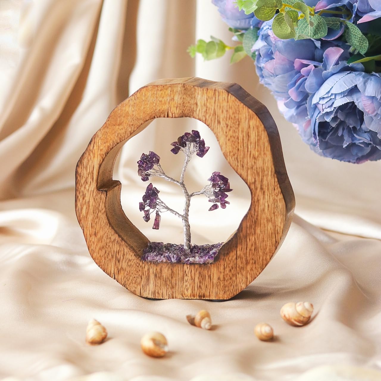 RITUALISTIC Amethyst Crystal Tree Set in Wooden Ring | Gift Spiritual Item for Energy Flow & Chakra Healing | Feng Shui Gemstone Bonsai Tree | Home Decor Items Wealth & Luck Bonsai Tree Showpiece