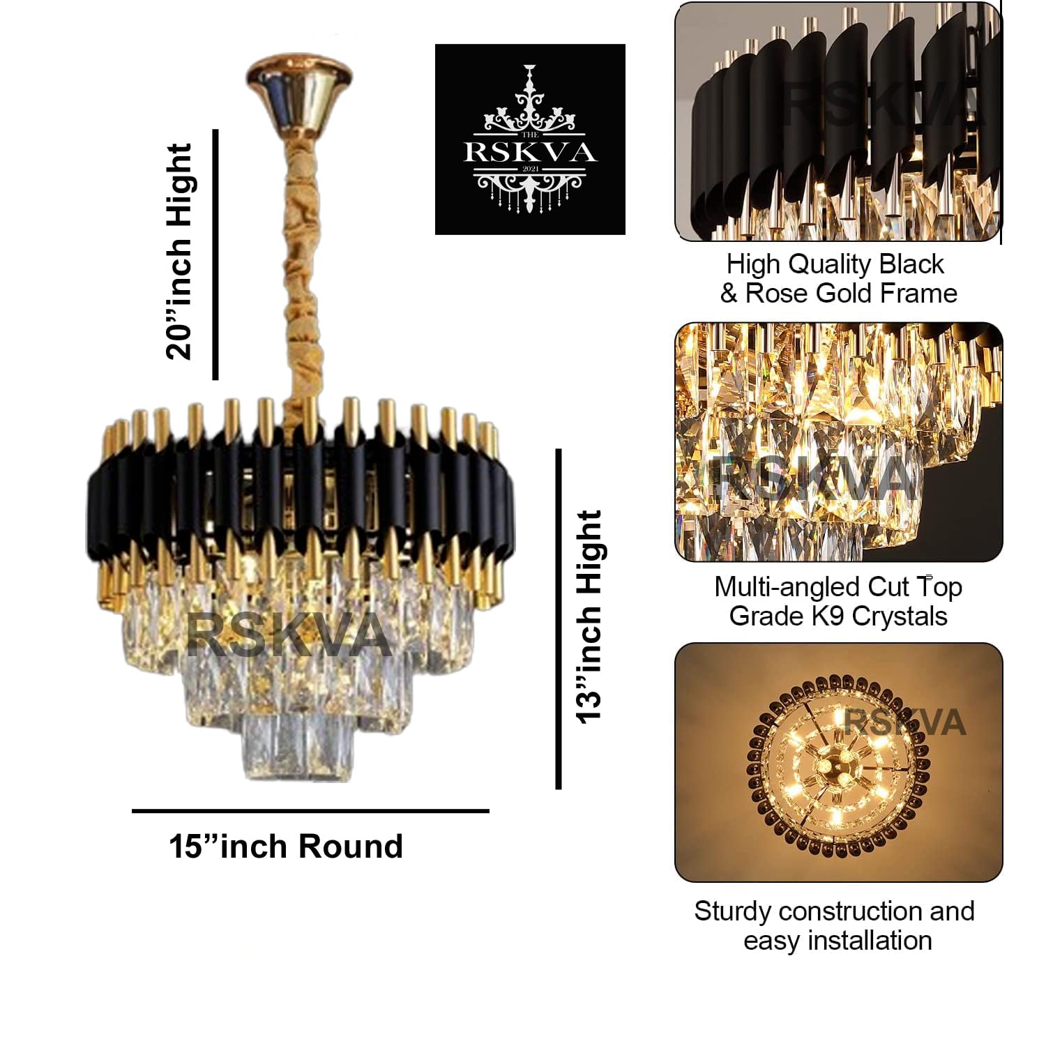 RSKVA Black Mamba Round Chandelier (400 MM) Glass