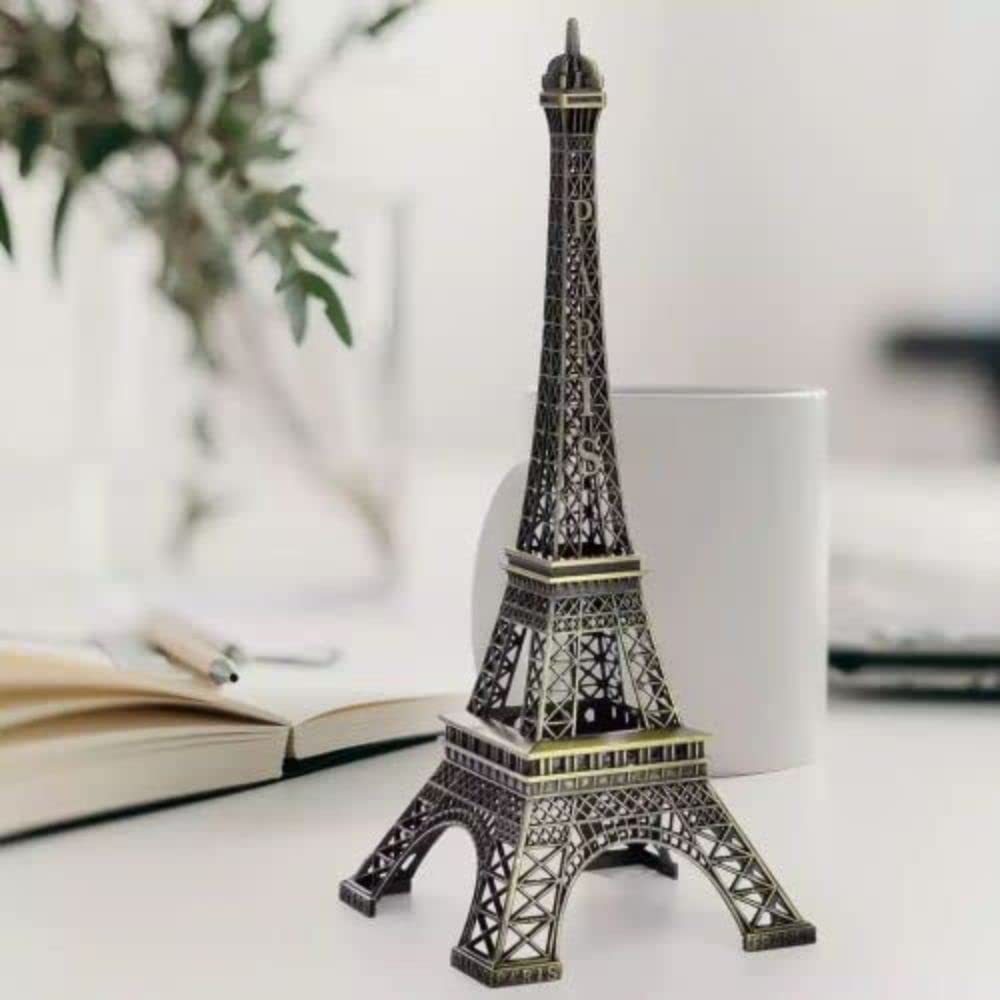 SATYAM KRAFT 1 Piece Paris World Famous Building Small Metal Eiffel Tower Antique Vintage Statue for Hwedding,Room,Office,Decorative Showpeice for Homedecor, Desk Decor,Gifts,Table Stand (15 cm)