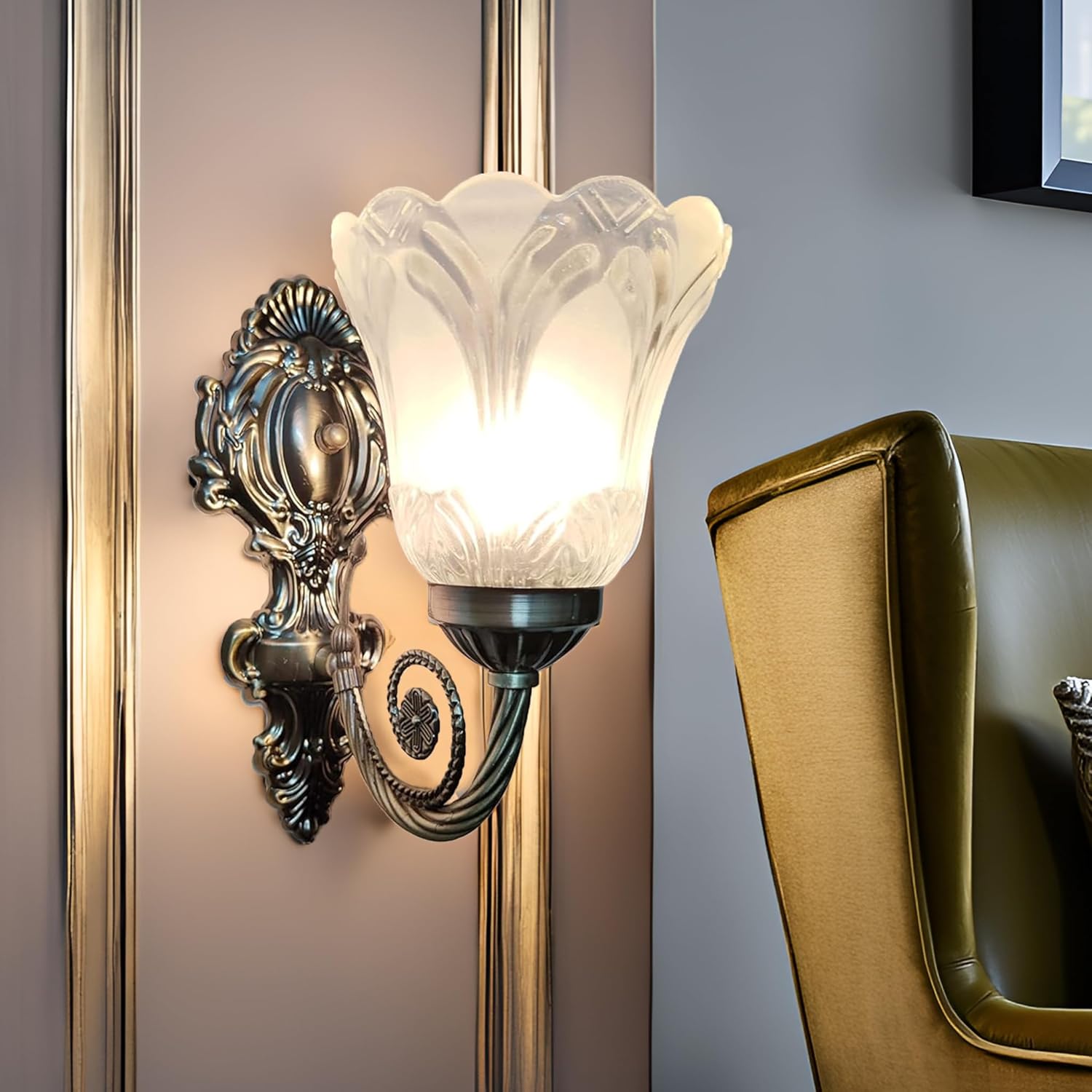SINOMAN Black Antique Wall Mounted Lamp with Glass Shade Contemporary Accent Light for Indoor Spaces, E27 Bulb Compatible, Ideal for Bedrooms, Hallways, and Living Areas (Without Bulb)