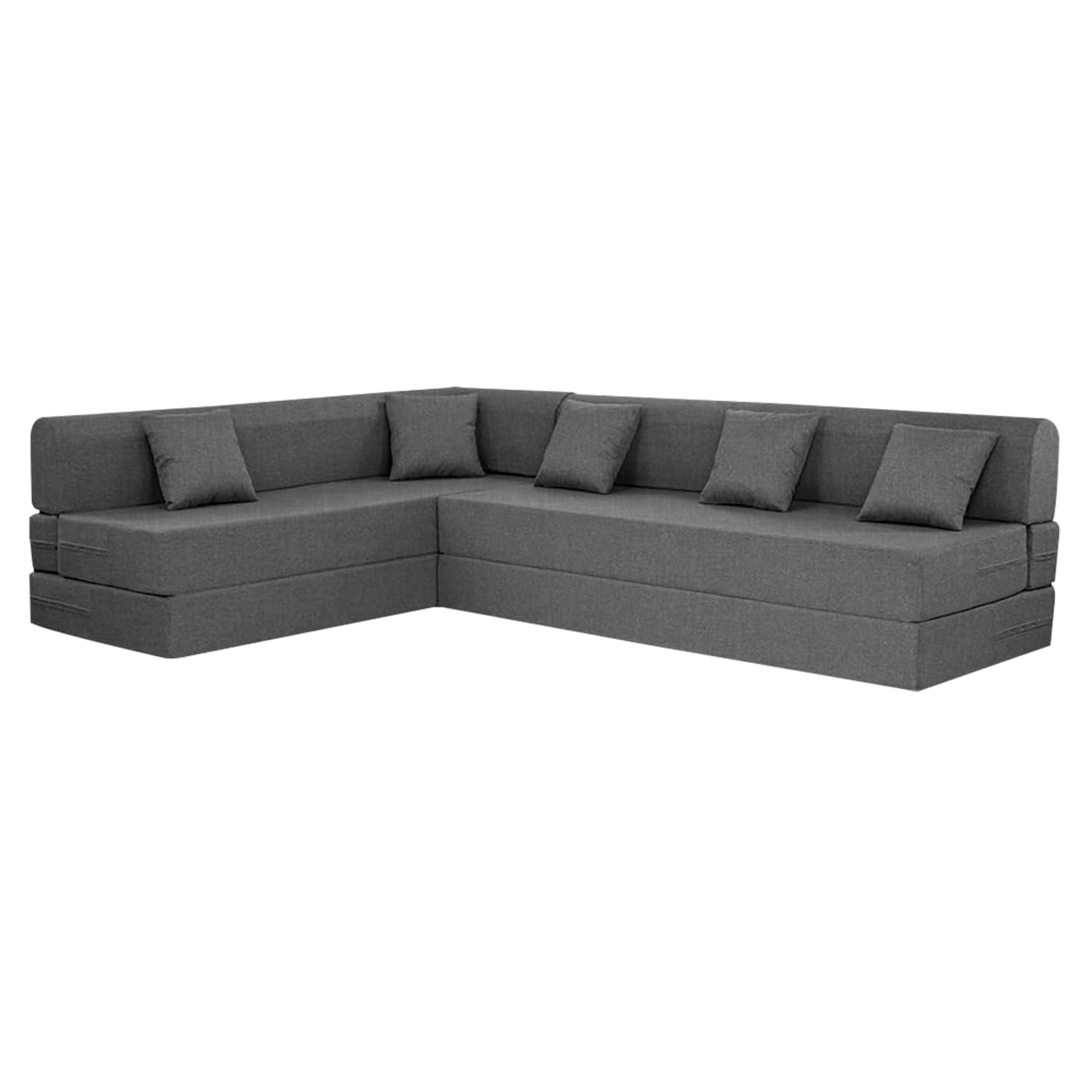 SOFA SANCTUARY Sofa Cum Bed | 5 Seater L Shape | Sofa Bed 5 X 6 Feet Foldable Sofa Cum Bed Jute Fabric for Living Room with 5 Cushions – Flipper (Grey)