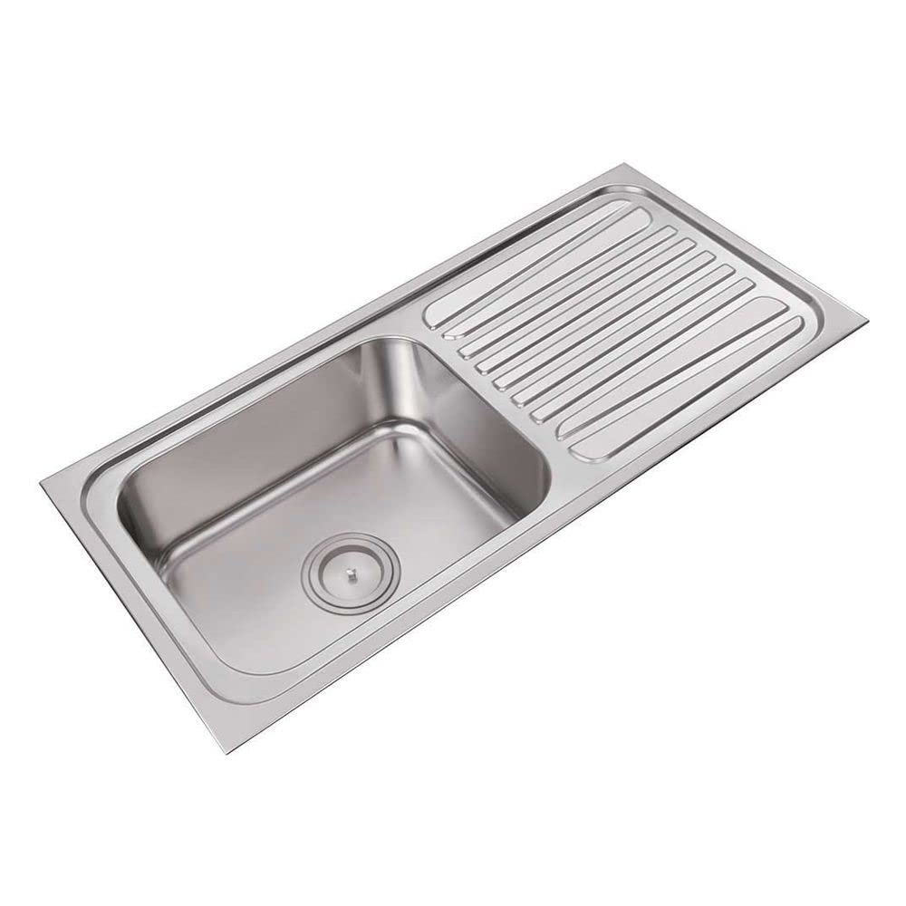 SS Sink 37x18x8 Bowl Sink with Drain Board, Silver, Chrome Finish, Stainless Steel