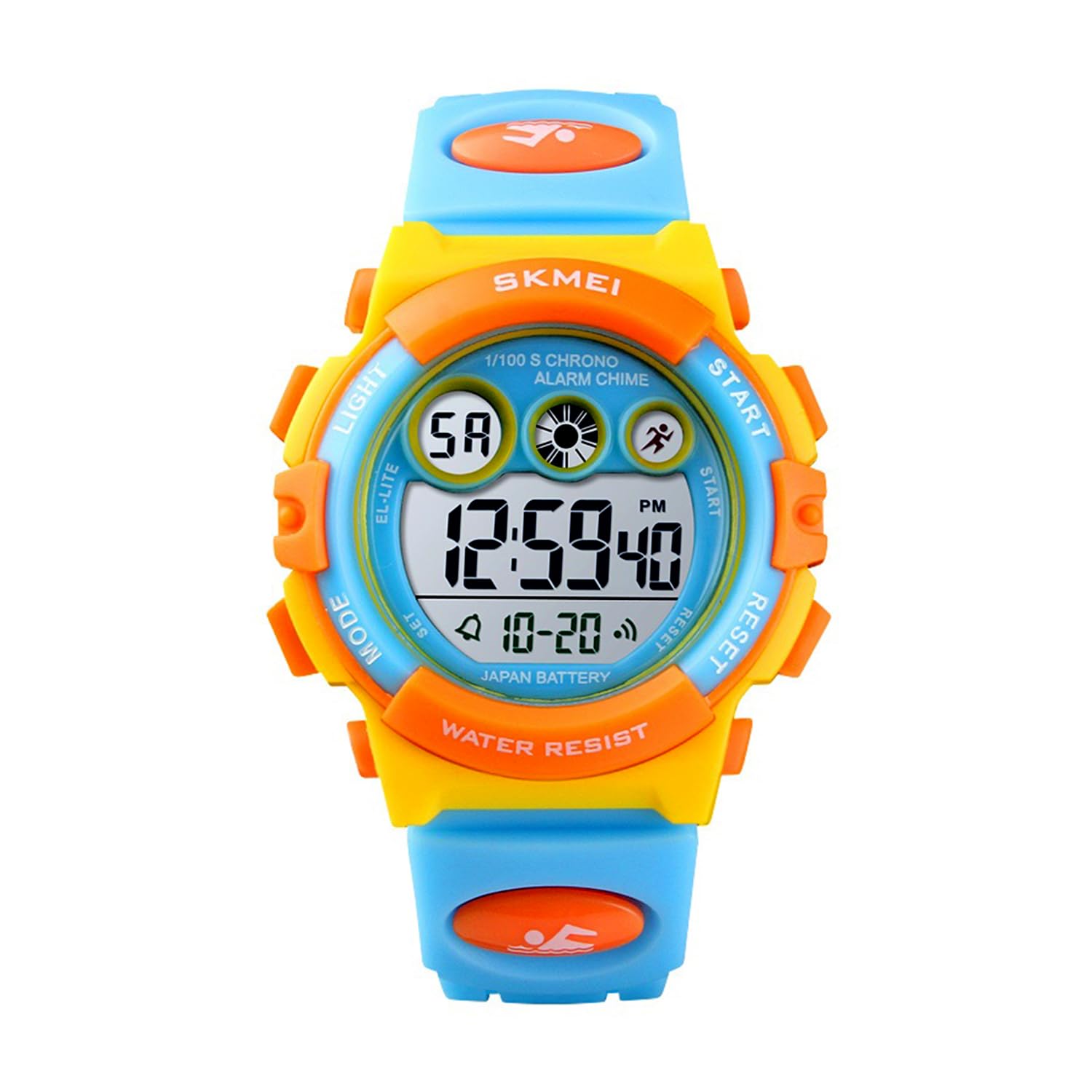 Skmei Kids Sports Multi Function Digital Watch, Multicolor Dial Sky ABS Case Kid’s Watch, PU Rubber Strap Band, Waterproof LED Light Children Wristwatches for Boys Girls – 1451