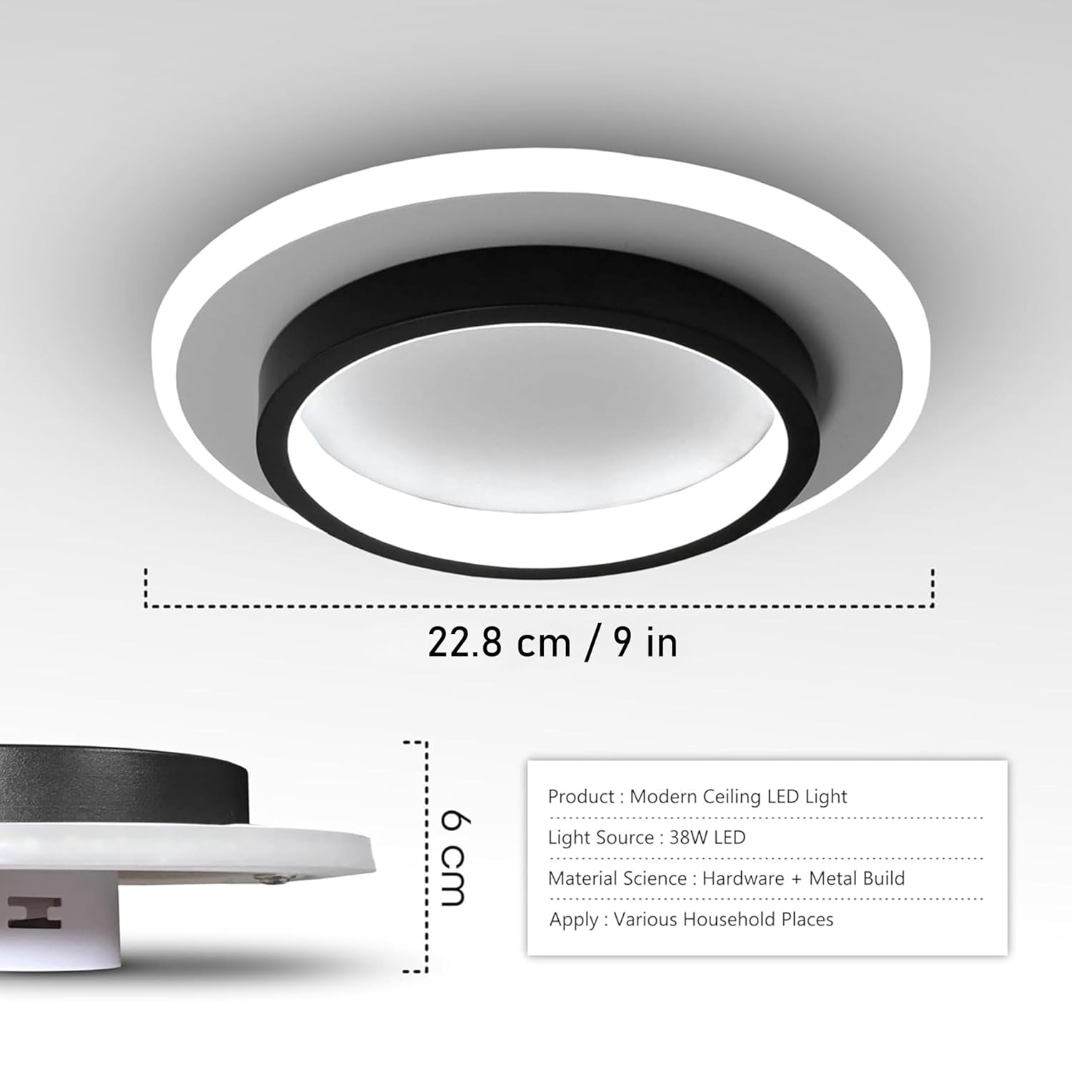 Smartway Metal – 38 W Mabel, Ceiling Light For Living Room Modern, Home, Bedroom, Ceiling Lamp (Warm, Natural, Cold)